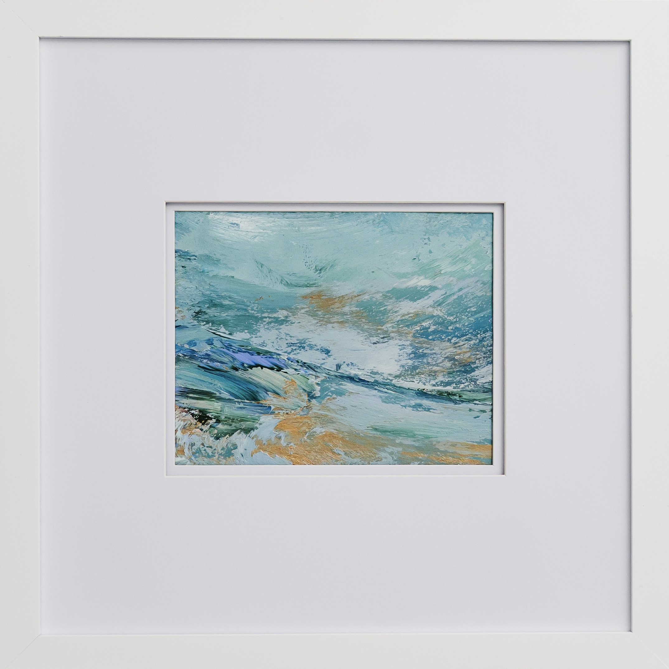 Framed mixed media painting on paper, frame measures 20' x 20" and mat opening measures 7.5" x 9.5"