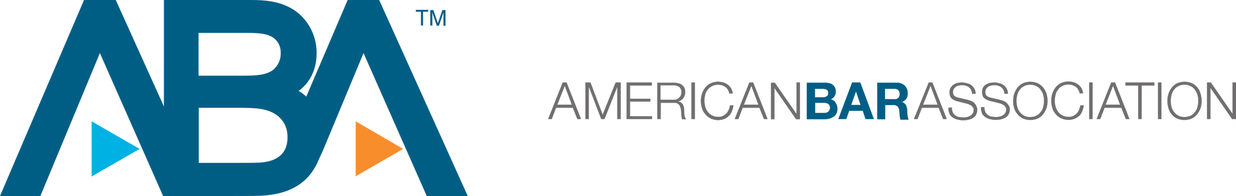 Logo of the American Bar Association with large blue and black letters and an orange triangular arrow.