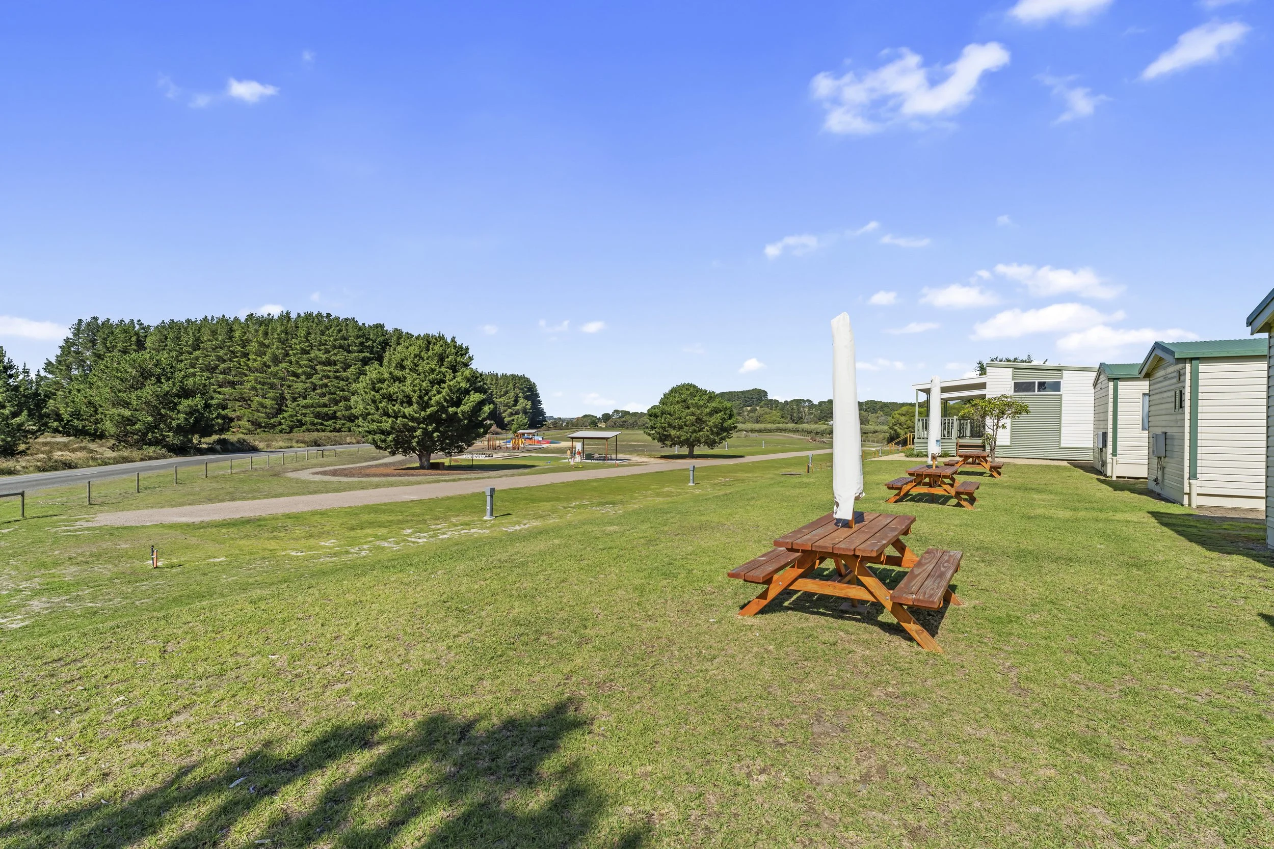 Picnic tables overlooking our play area.