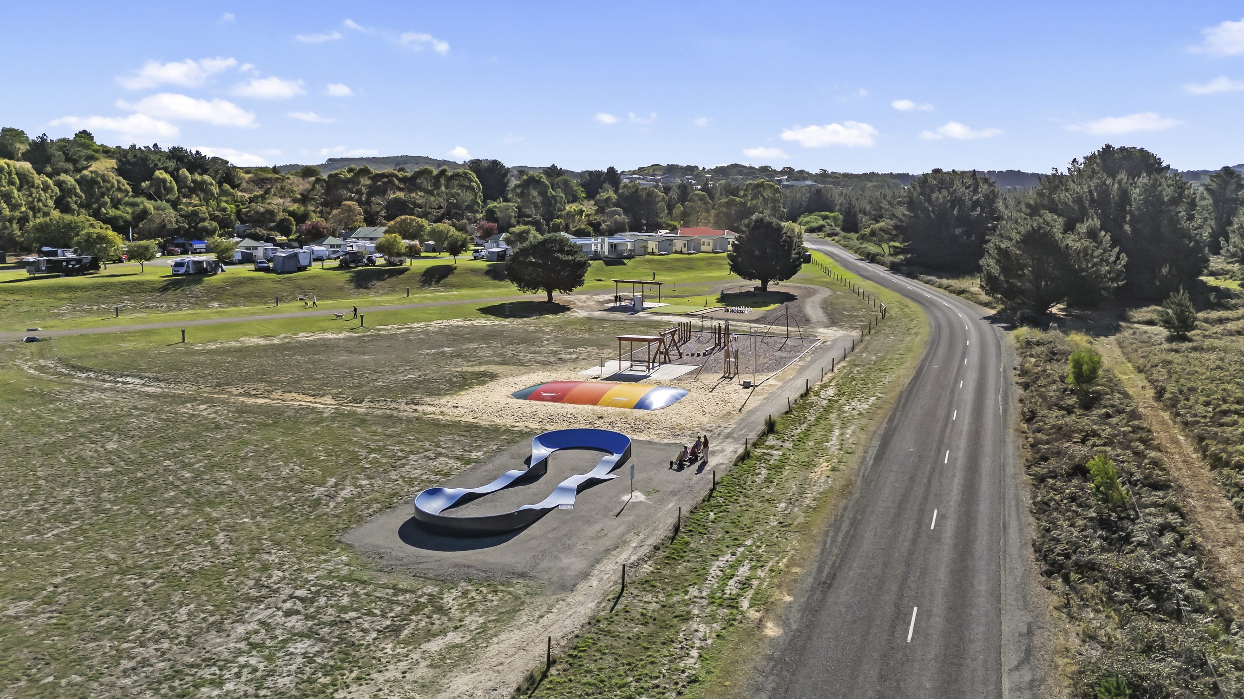 Pump Track and Jumping Pillow with the Extra Large Powered Sites in the distance