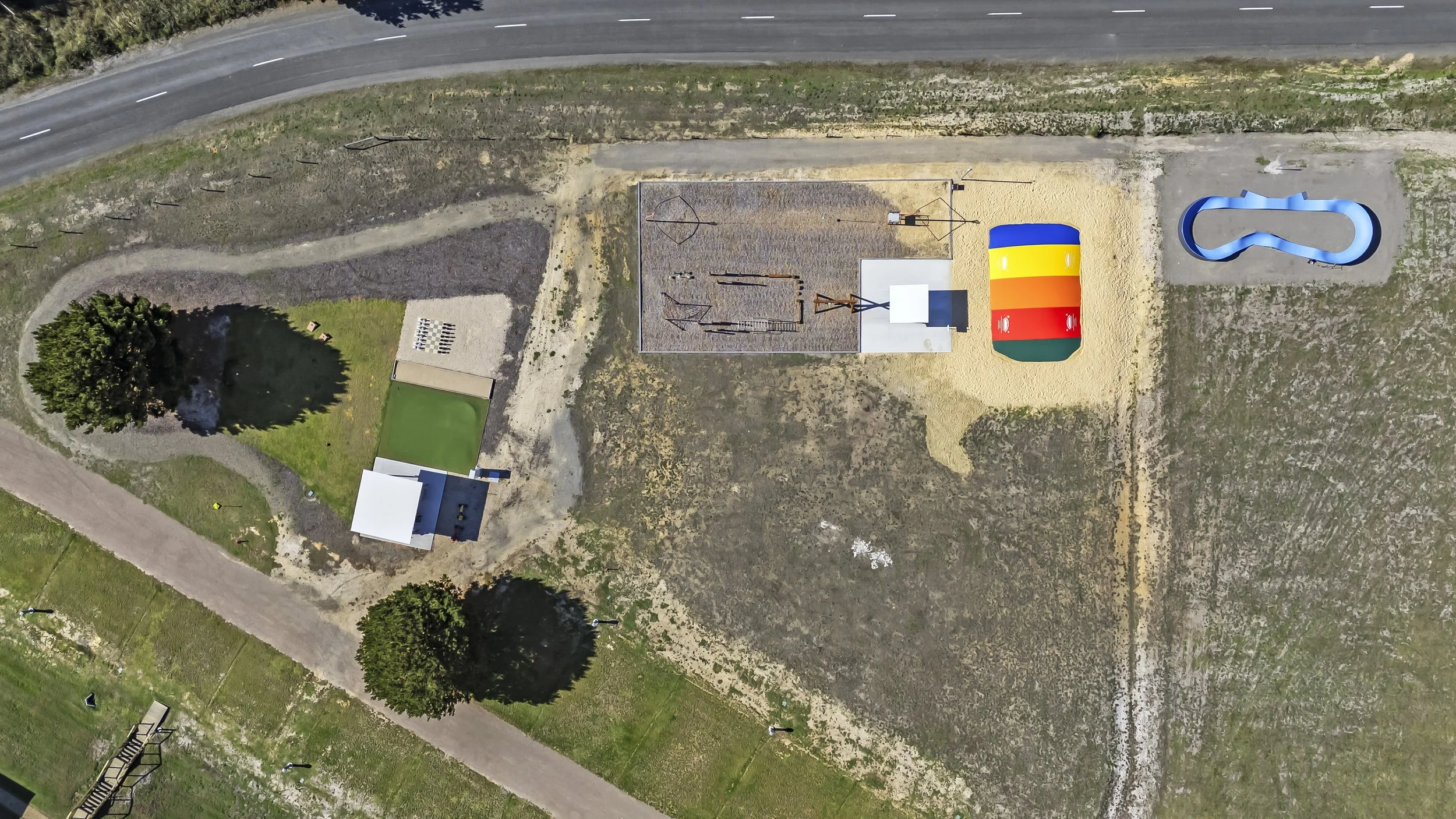 Birds Eye View showing the Extra Large Powered Sites being closest to the outdoor play area 