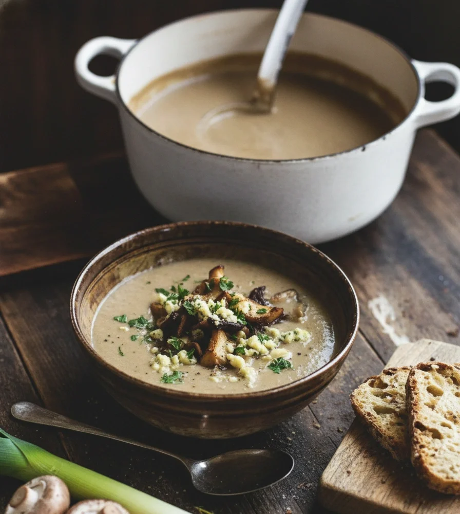 Southern Mushroom, Local Cider &amp; Blue Cheese Soup