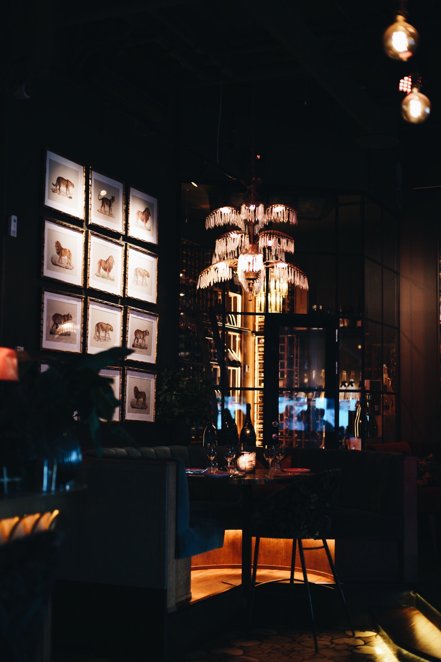 Lun stemning i restauranten hos Amazonia by BAR på Tjuvholmen, med dempet belysning og bord dekket for Valentines-middag