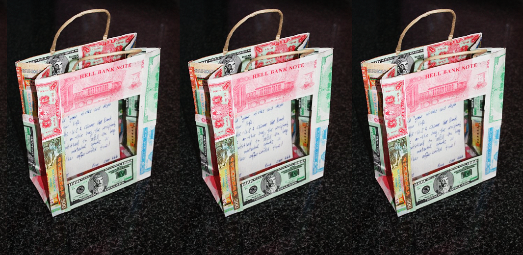 |Mise au Sac|2012| Mixed Media on a paper bag |45cmx30cm| Private Property Geneva|
