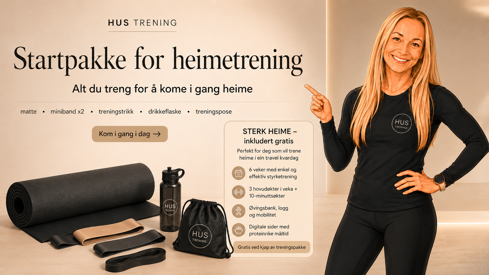 Startpakke for heimetrening frå HUS Trening