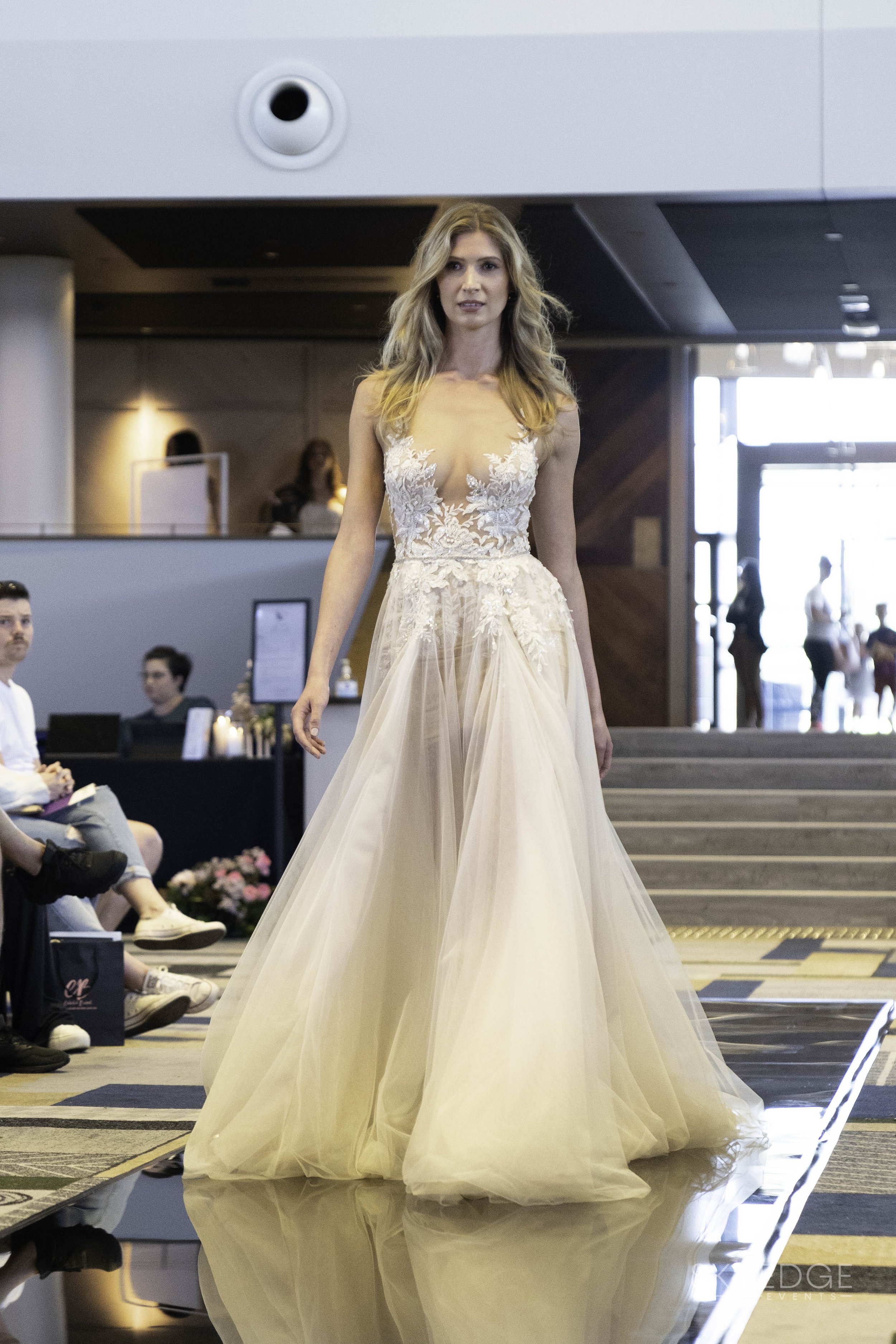 model walking down
