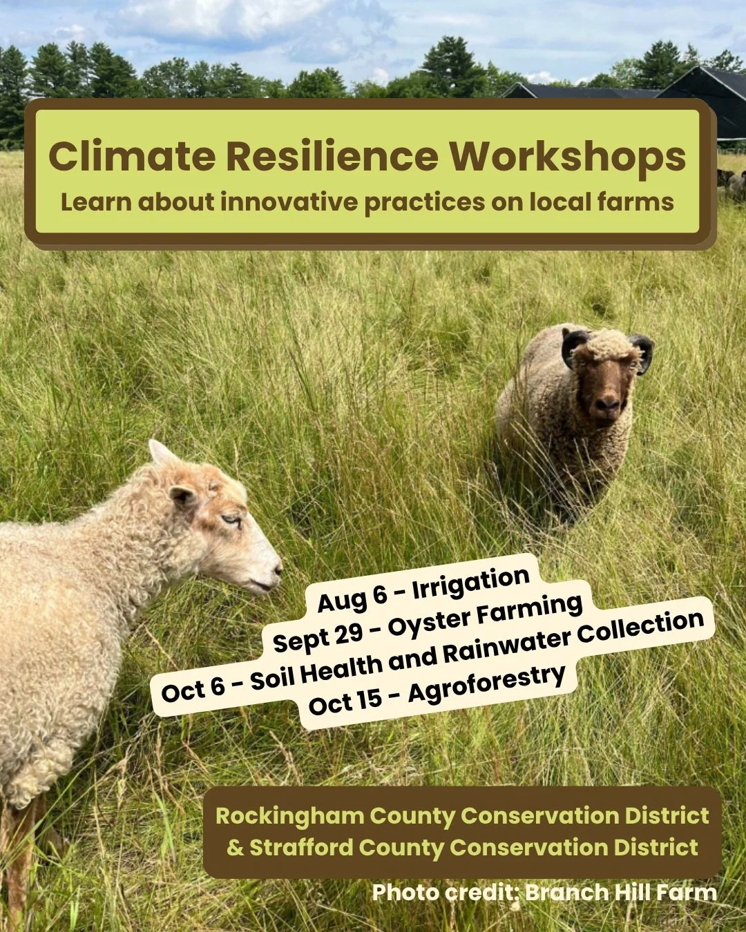 We hope you can join us to learn about projects local farms are implementing to address climate resilience issues. 

The first workshop is THIS THURSDAY in Lee on the topic of irrigation.

There will be an overview of the on-farm project, Q&amp;A&rsq