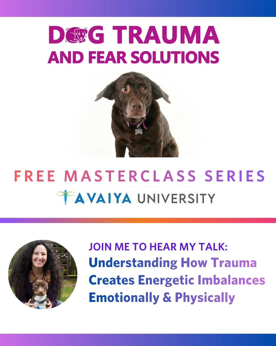 💖🐾 Need Trauma &amp; Fear Solutions for your dog? 

Join me for this FREE online series brought to you by AVAIYA University &ndash; The Dog Trauma &amp; Fear Solutions Series.

⬆️ LINK IN MY BIO to SIGN UP!

Is your dog struggling with reactivity, 