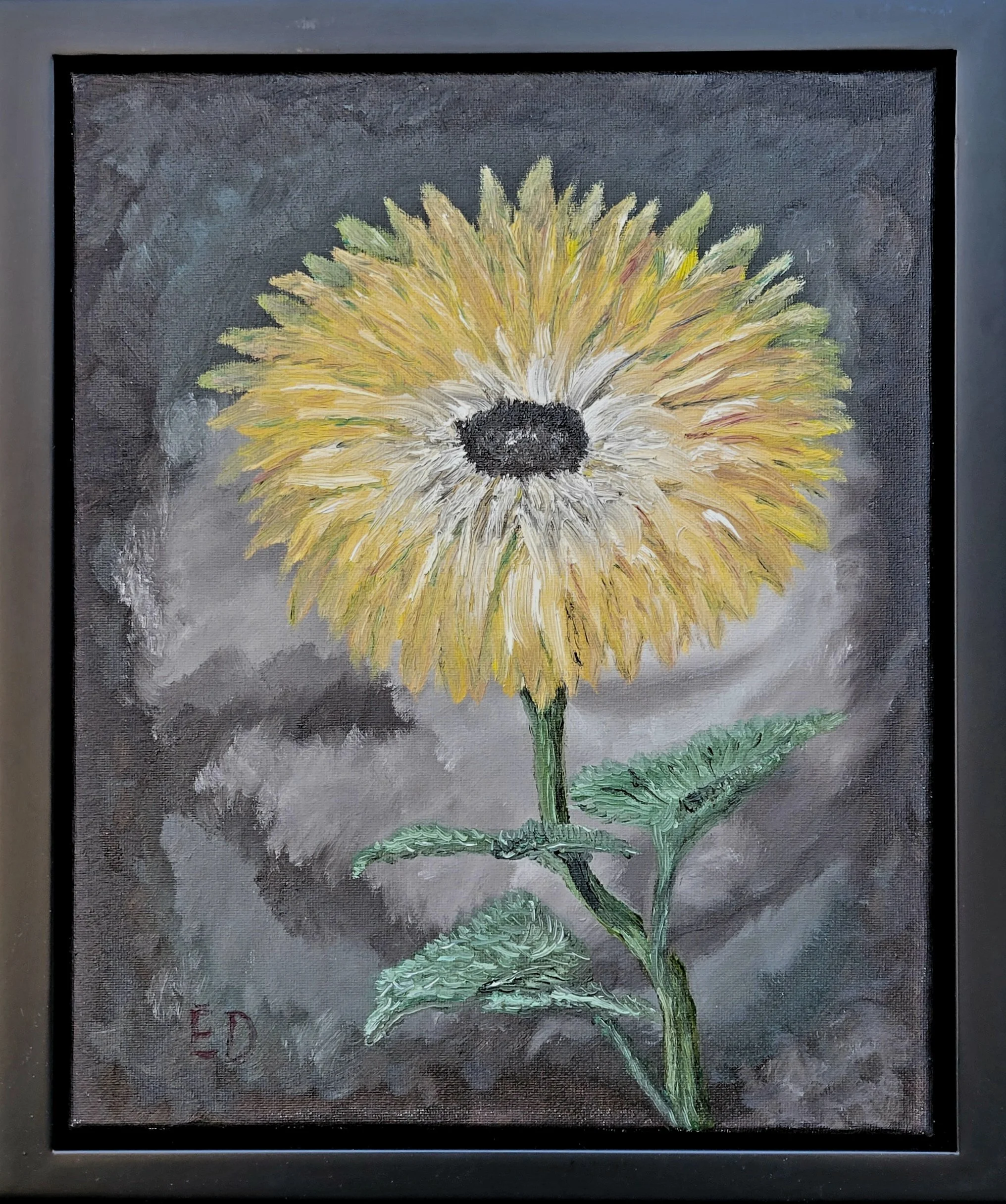 Sunflower 11x14 oil on canvas $200.
---
This art piece is available as an affordable canvas print from RDRY.store. Fade-resistant prints stretched on sturdy frames for vivid color and crisp detail. Multiple sizes, gallery-wrapped edges, and easy-hang