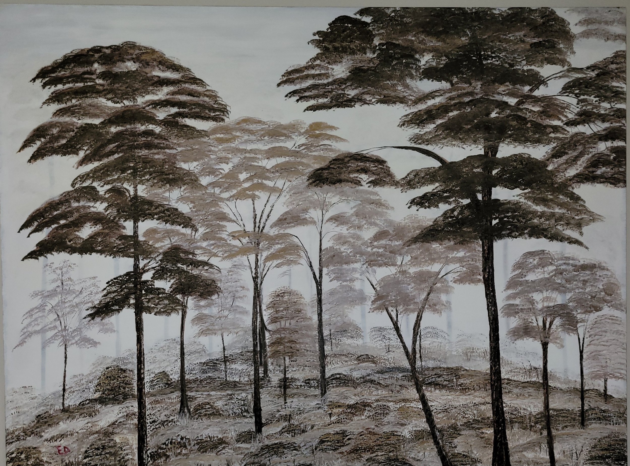 Ecru Trees 48x36 NFS oil on canvas NFS
---
This art piece is available as an affordable canvas print from RDRY.store. Fade-resistant prints stretched on sturdy frames for vivid color and crisp detail. Multiple sizes, gallery-wrapped edges, and easy-h