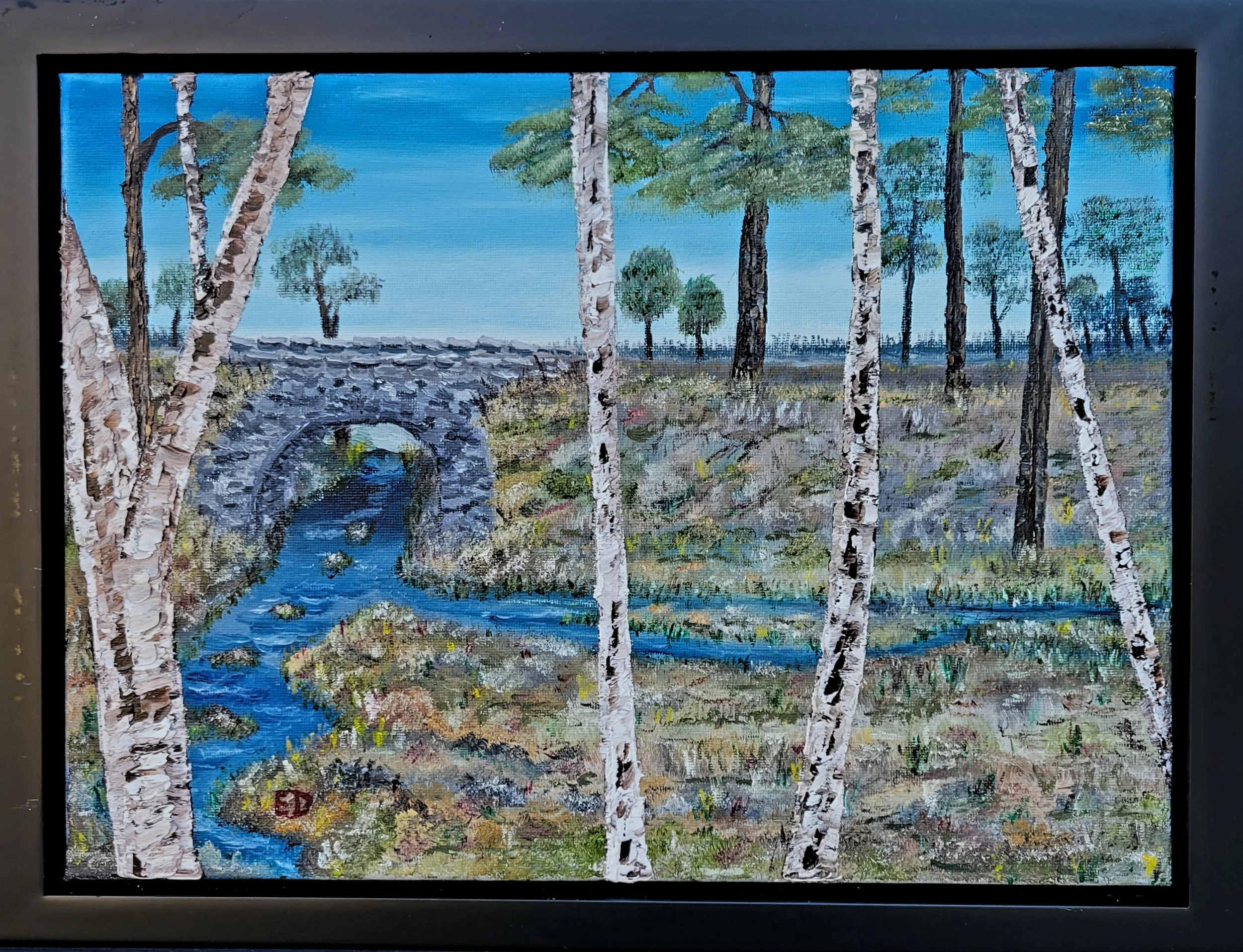 Stone Arch Bridge 14x11 oil on canvas $200.
---
This art piece is available as an affordable canvas print from RDRY.store. Fade-resistant prints stretched on sturdy frames for vivid color and crisp detail. Multiple sizes, gallery-wrapped edges, and e