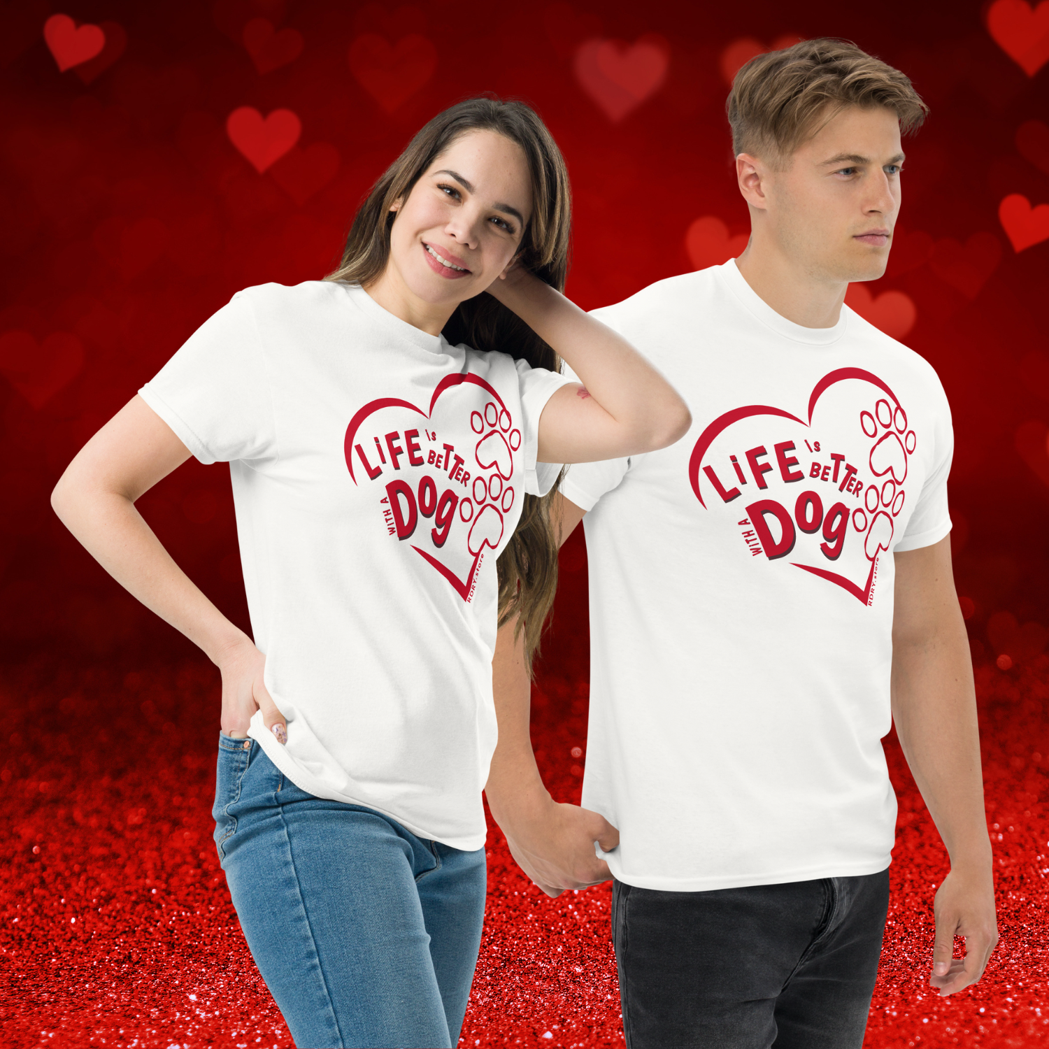 RDRY "LiFE is BETTER WiTH A Dog" Red Heart Unisex Classic T-shirt in 7 colors!