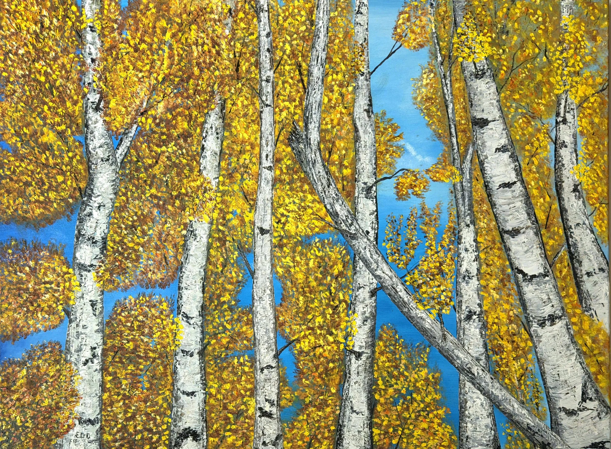 Autumn Birch 48x36 oil on canvas $1000.

This art piece is available as an affordable canvas print from RDRY.store. Fade-resistant prints stretched on sturdy frames for vivid color and crisp detail. Multiple sizes, gallery-wrapped edges, and easy-han
