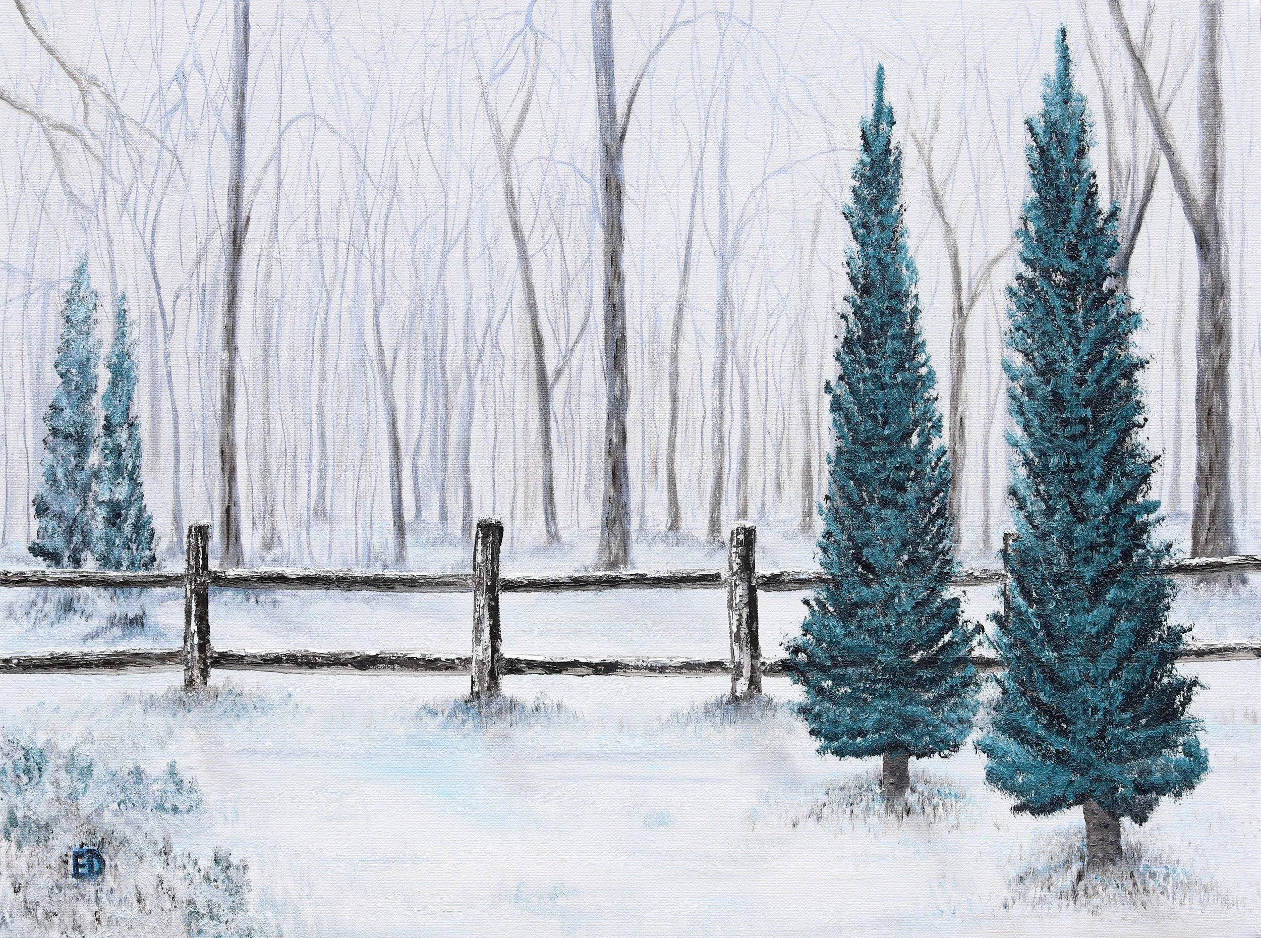 Tranquil Backyard Evergreens 24x18 $350