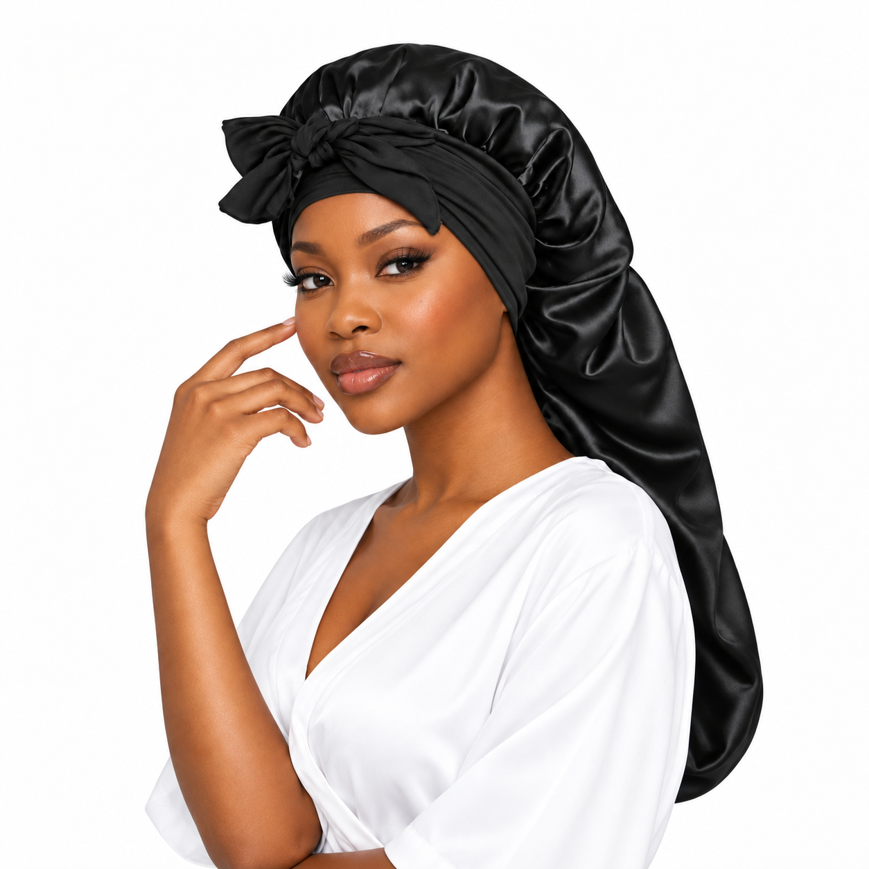 Elegant Black Satin Bonnet Portrait.png