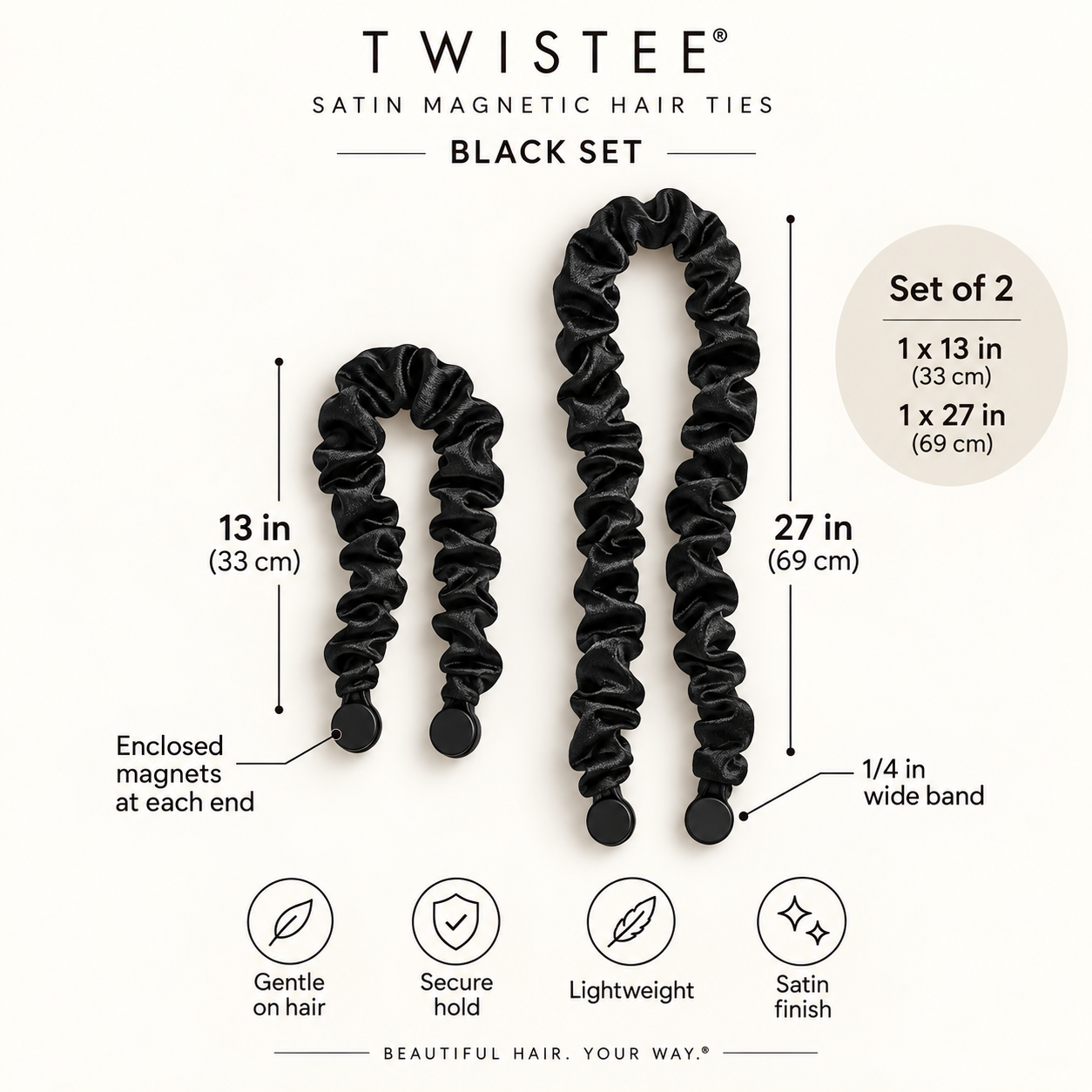 Twistee Satin Magnetic Scrunchie Hair Ties, Set of 2