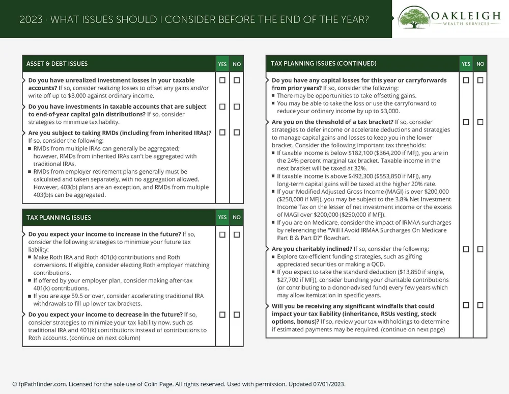 What Issues Should I Consider Before the End of the Year? — Oakleigh ...