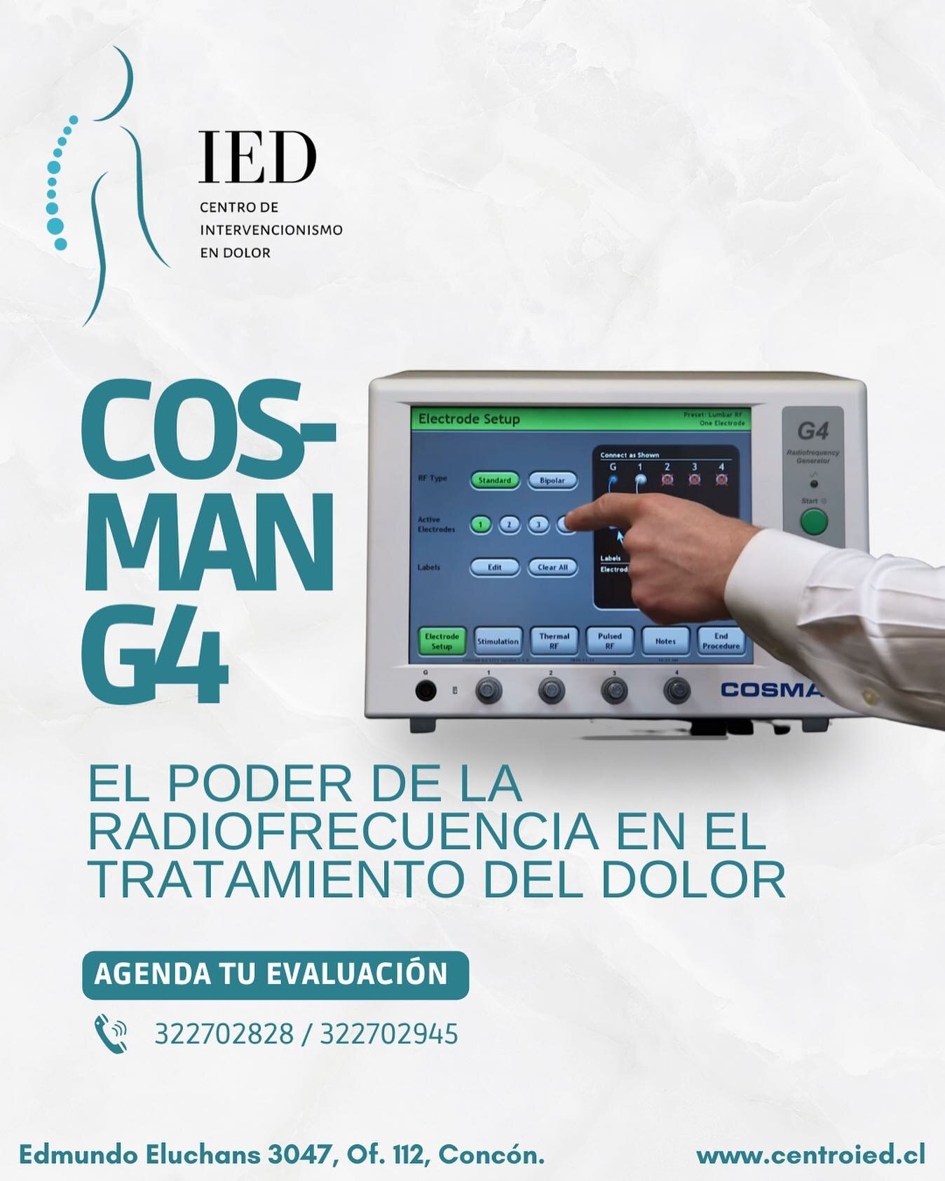 La tecnolog&iacute;a est&aacute; revolucionando la manera en que abordamos el dolor cr&oacute;nico. En nuestro centro m&eacute;dico, utilizamos el equipo Cosman G4, una innovaci&oacute;n de vanguardia en radiofrecuencia para el alivio del dolor. 

Gr