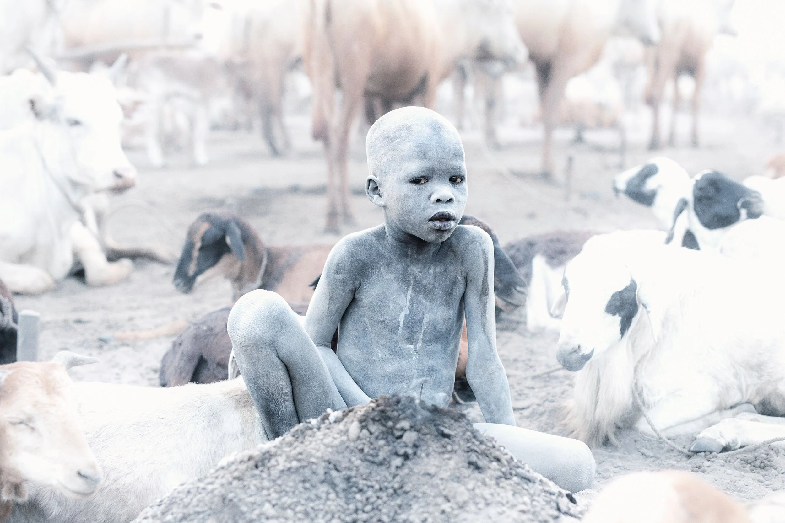 Mundari boy covered in ash, South Sudan
