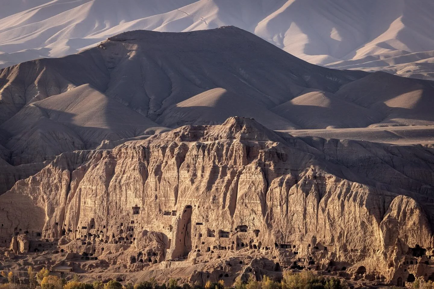 Bamiyan, in central Afghanistan, was once a major Buddhist centre on the Silk Road. From around the 2nd to 9th centuries, monasteries and cave sanctuaries were carved into this sandstone cliff, their walls covered with statues and brightly painted mu