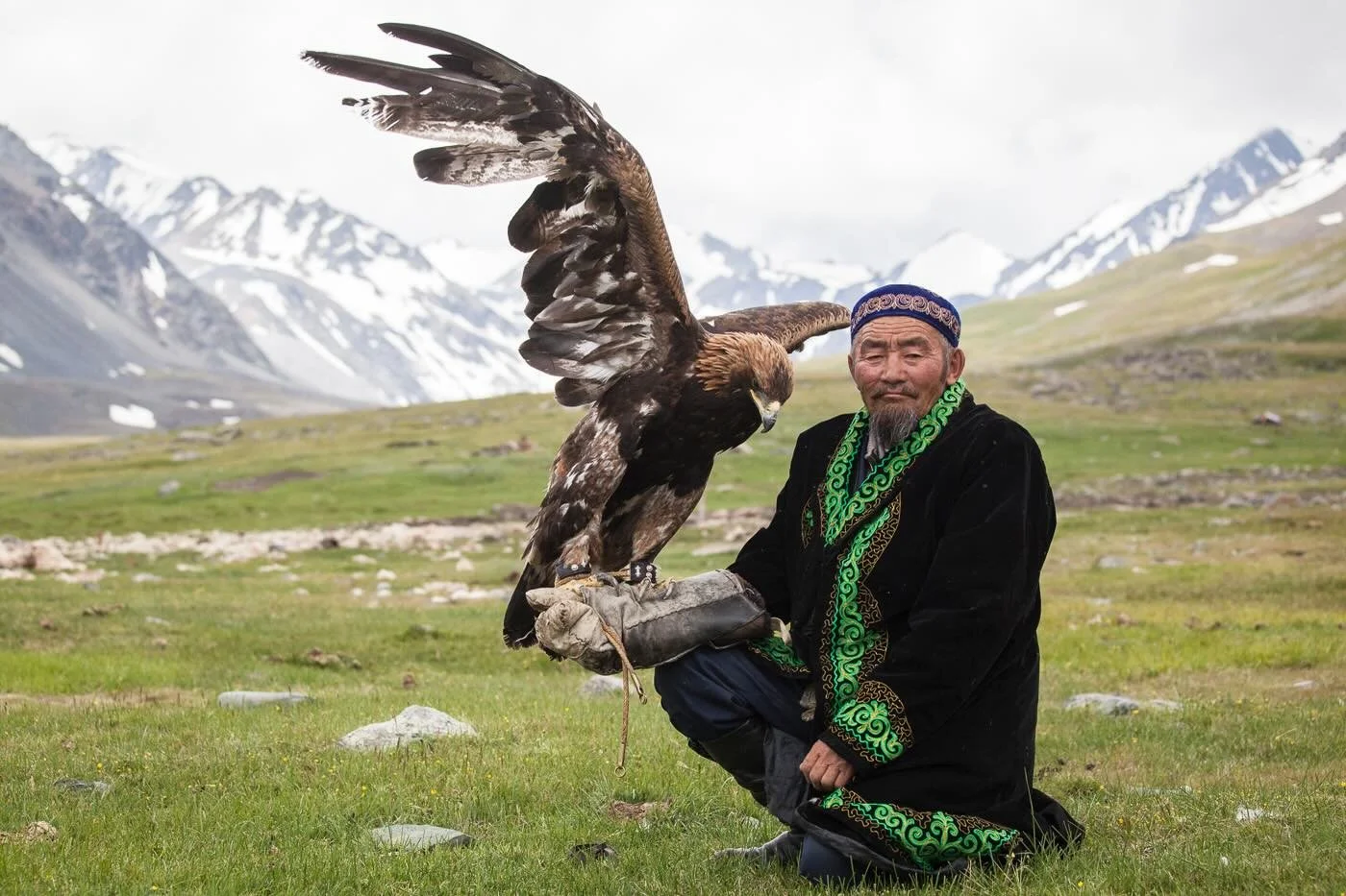 Silau and his golden eagle have hunted together for years in the Altai mountains. Even as it flapped around his head, Silau was completely at ease &ndash; at times, there was a sense of intimacy as he calmed the bird. 

Altai Tavan Bogd National Park