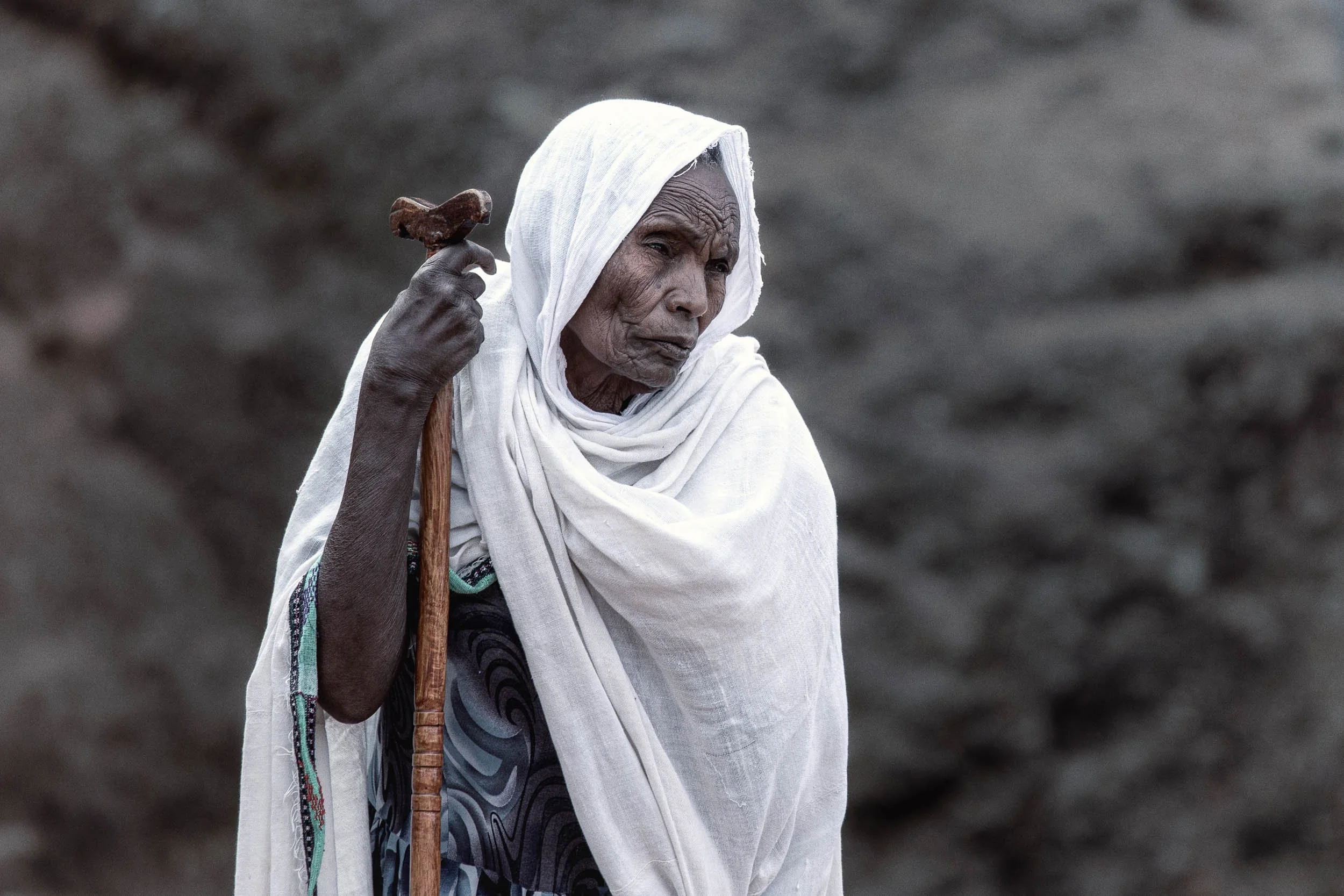 Elderly female worshipper at Lalibela, Ethiopia