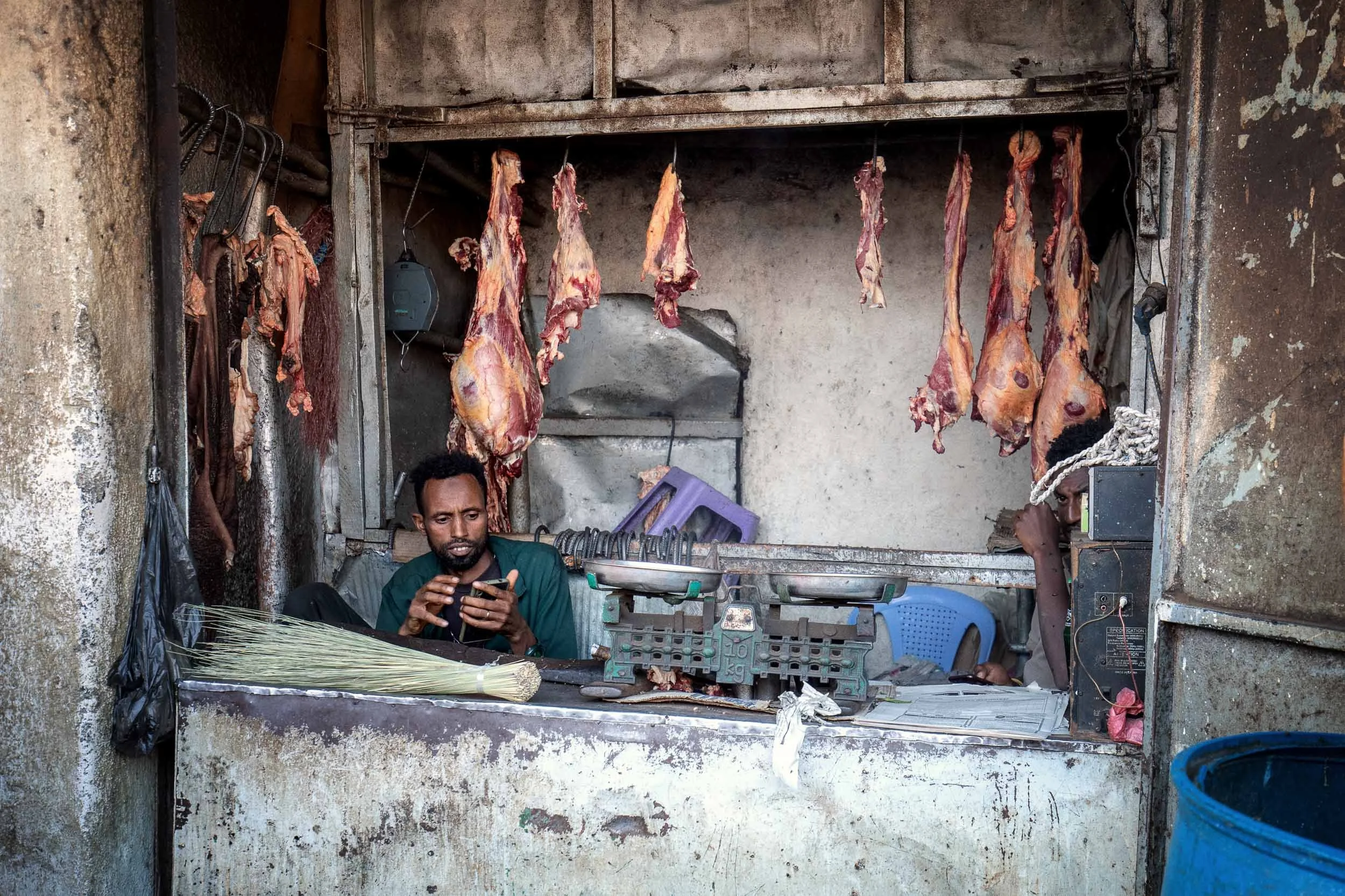 Buthcher's shop with meat hanging, Harar, Ethiopia