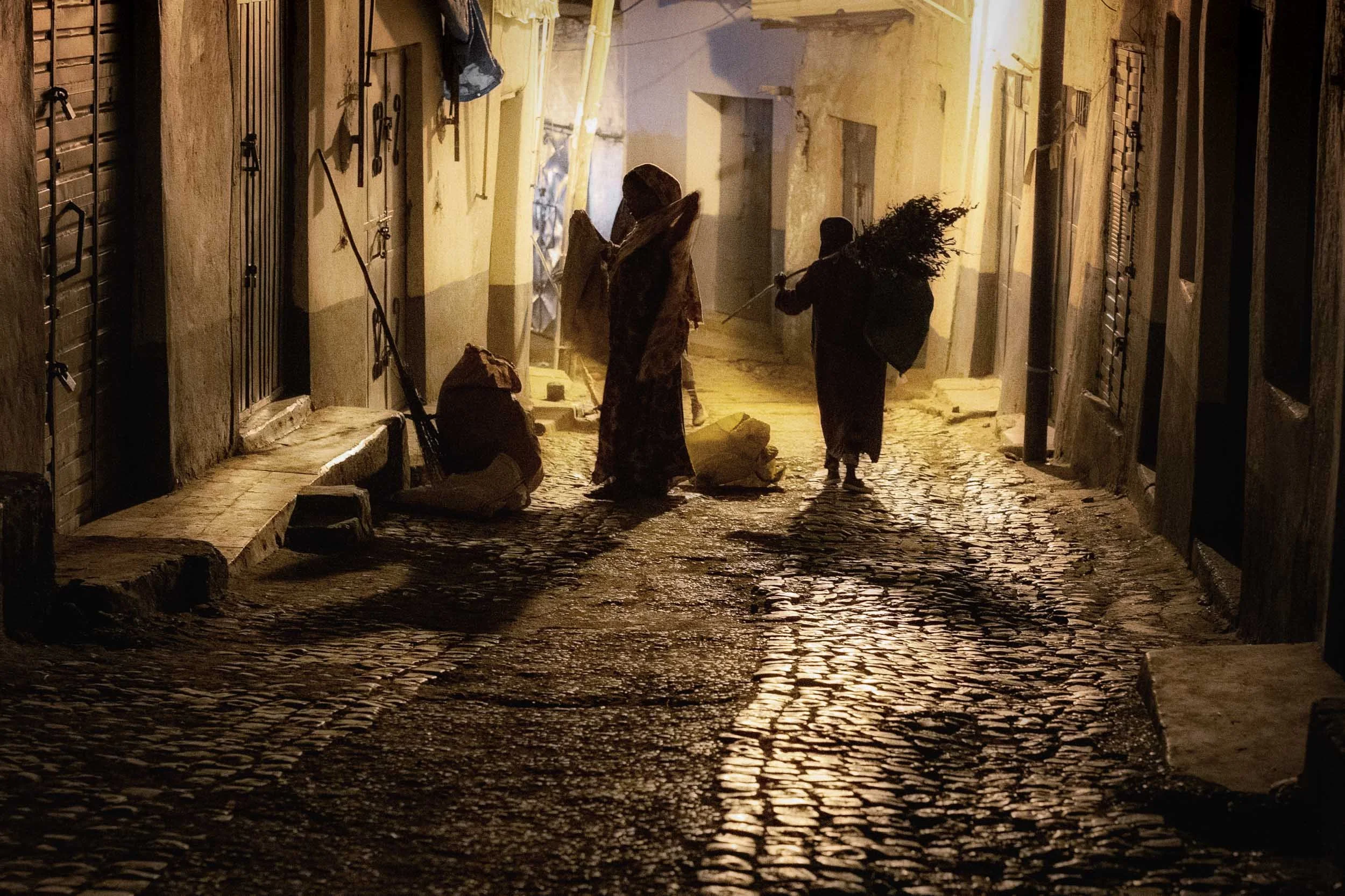 Street scene prior to dawn in Harar, Ethiopia