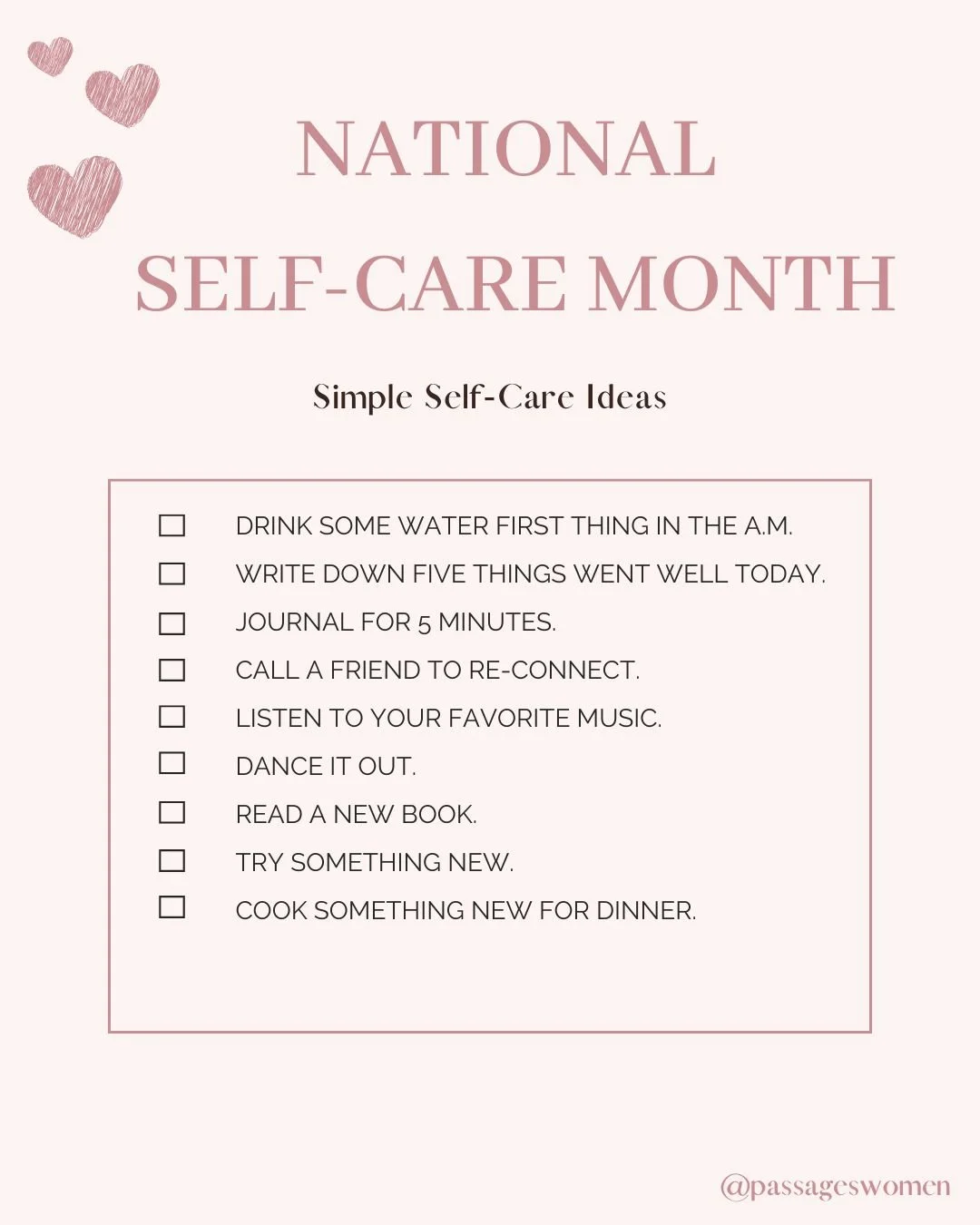 🌟September is National Self-Care Month!

This month reminds us of the importance of slowing down, tuning in, and prioritizing our own well-being. Self-care isn&rsquo;t selfish&mdash;it&rsquo;s essential. Whether it&rsquo;s taking a quiet walk, setti