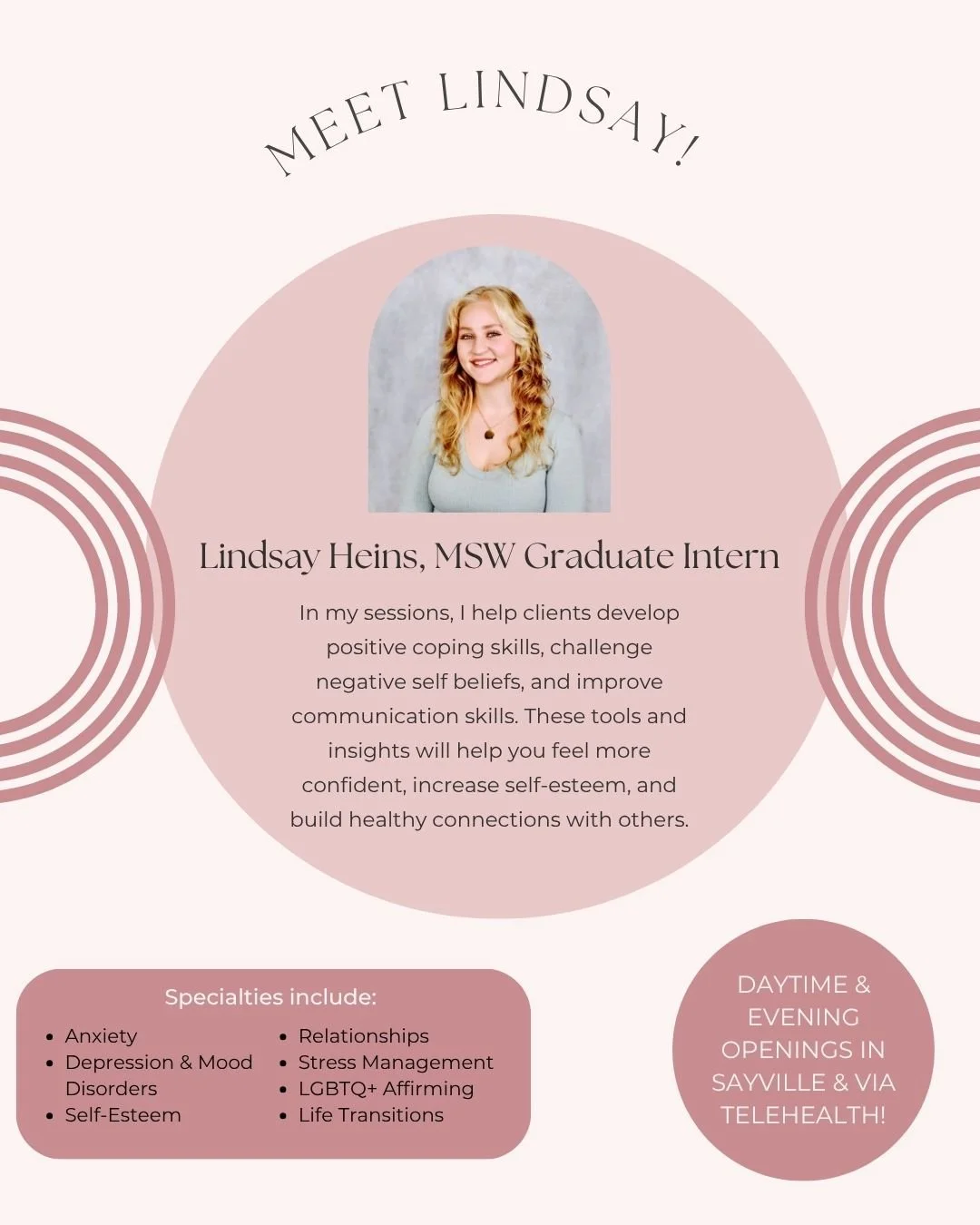 😀 Meet Lindsay Heins, Our Social Work Graduate Intern at Passages! 

We are so thrilled to welcome Lindsay Heins to our clinical team! Lindsay is completing her graduate training in social work and brings a strong foundation of clinical skills, comp