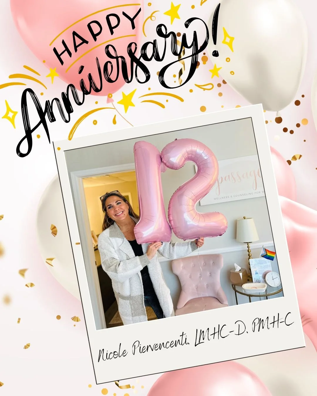 Happy 12th Passages Anniversary to our Assistant Clinical Director, Nicole Piervencenti, LMHC-D, PMH-C! 
ππ
πFrom your first days at Passages, you’ve led with heart, humor, and a deep commitment to your clients. You have grown as a clinicia