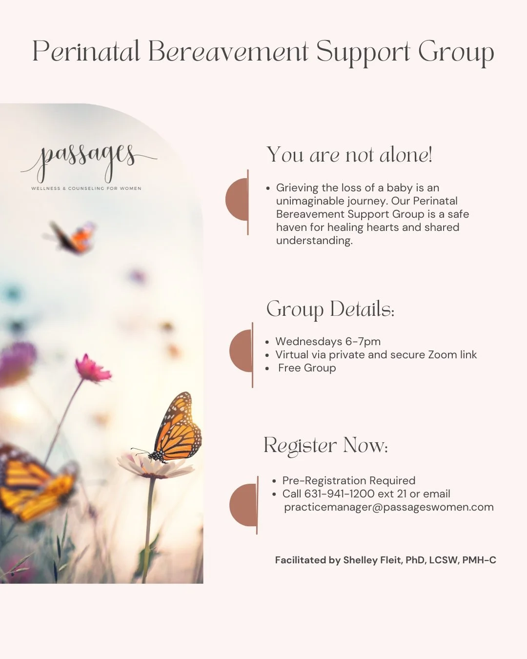 💜 Grieving the loss of a baby is an unimaginable journey. Our free Perinatal Bereavement Support Group is a safe haven for healing hearts and shared understanding for loss during or after pregnancy.

💜 This FREE virtual group will be held Wednesday