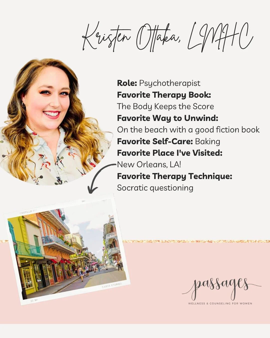 Meet Kristen Ottaka, LMHC!💖

If you're looking for a therapist who is warm, down-to-earth, and truly gets it&mdash;Kristen might be your person.

Kristen is a Mental Health Counselor who brings a thoughtful, compassionate approach to her work, creat