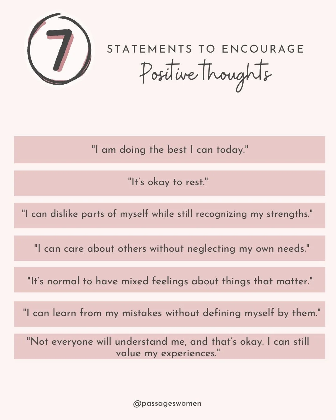 🧠✨ Words matter &mdash; especially the ones we speak to ourselves.
 
Here are a few gentle statements to help shift your inner dialogue and nurture more positive, compassionate thoughts:
 
💛 "I am doing the best I can today."
💛 "It'