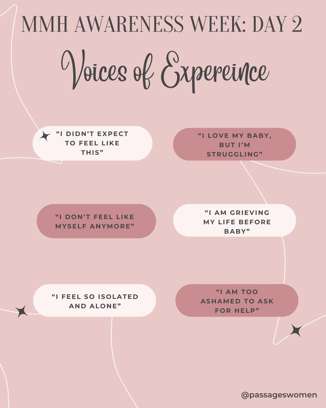💖 Day 2 of MMH Awareness Week- "Voices of Experience"

"I didn't expect it to feel like this."
"I love my baby, but I'm struggling."
"I don't feel like myself anymore."

These are real experiences&mdash;and th