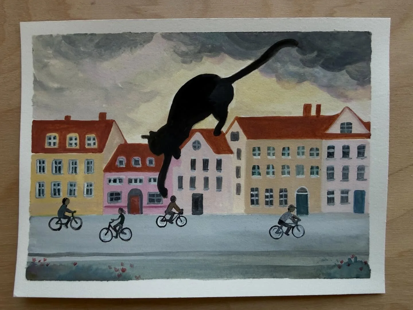 Playing with gouache! I love the ability to layer it. 
#jehanesgoldenthread2026 #jehanesgoldenthreadcopenhagen #catart #bikeillustration #copenhagen