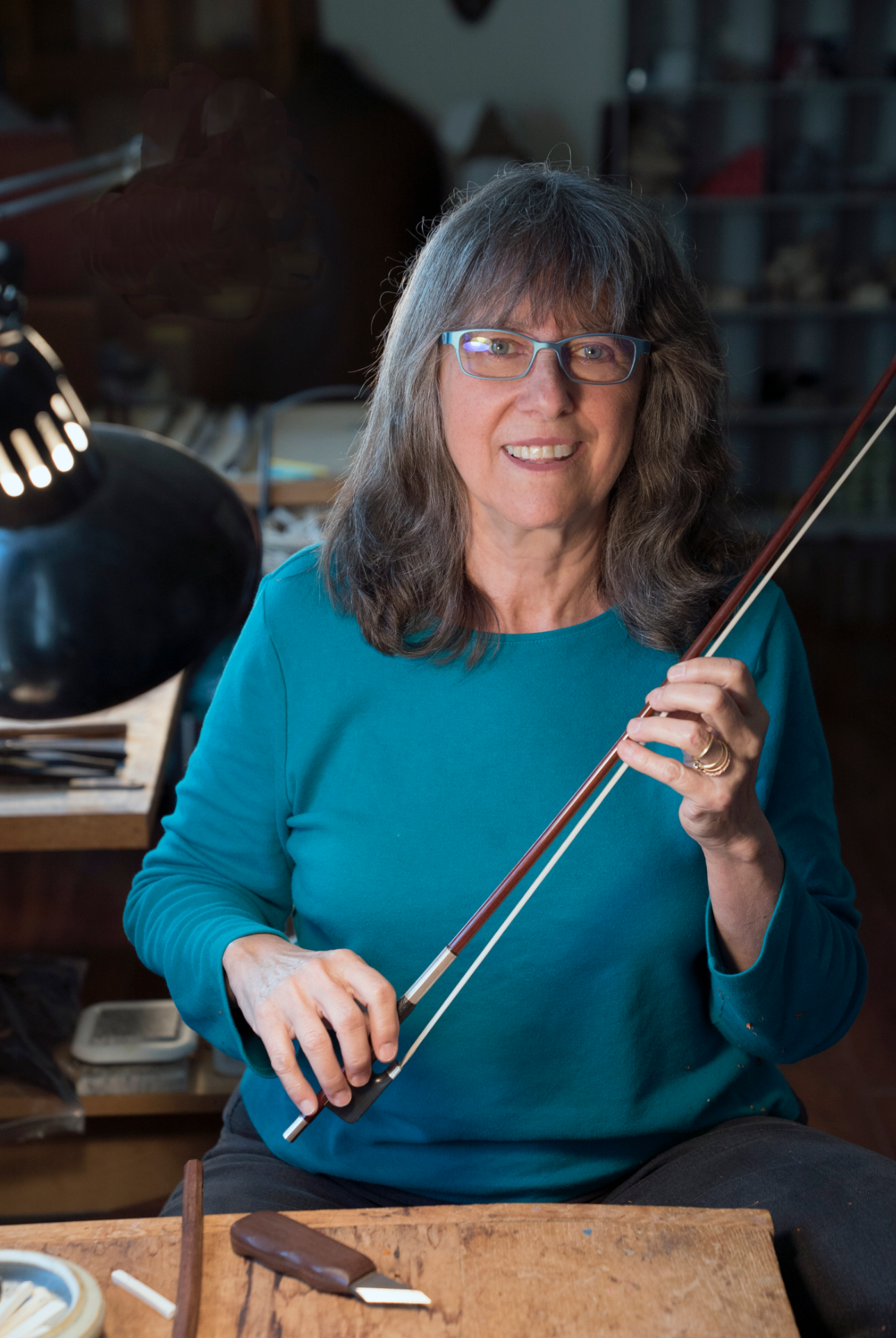 Lynn Hannings is a world renowned bow maker, making bows - especially bass bows - in her studio since 1970. Yet she is also a professional bass player, playing in the Portland Symphony orchestra.