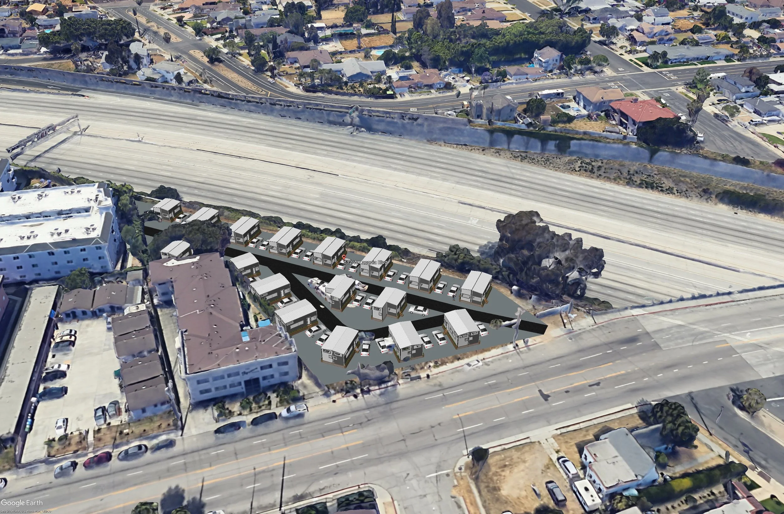 Tinys on Fig- aerial shot toward freeway