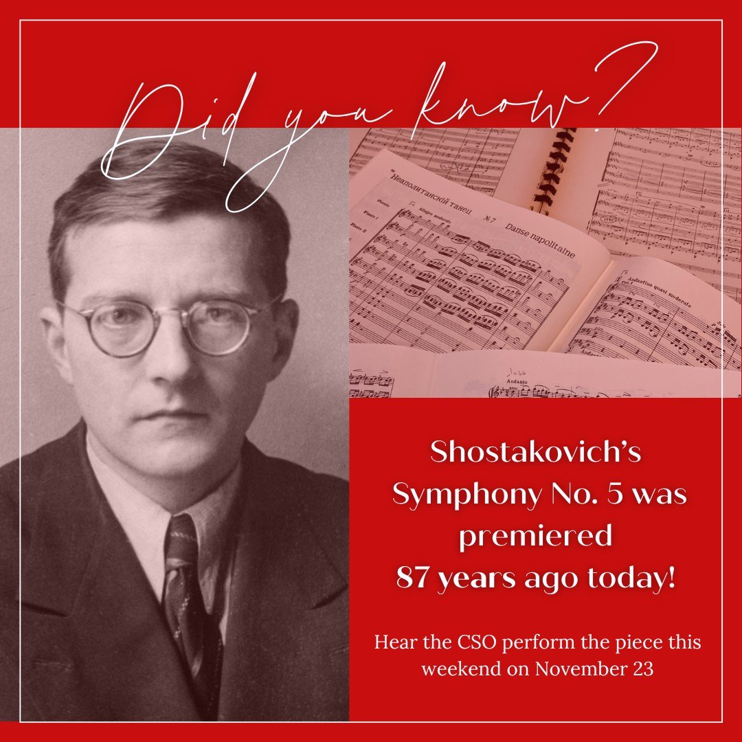 Hear the epic Fifth Symphony by Dmitri Shostakovich live with the CSO this Saturday, November 23 at 7:30PM in RiverCenter's Bill Heard Theatre at Brahms &amp; Shostakovich! ✨The program includes award-winning violinist Benjamin Baker performing the B