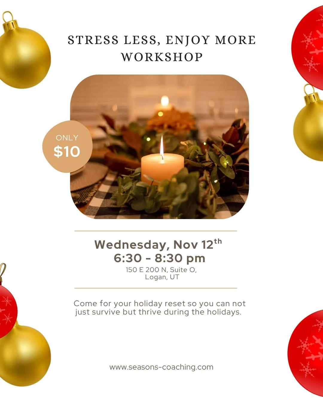 UPCOMING IN-PERSON WORKSHOP
Comment "Enjoy" to learn more!
The holidays are coming. And if you're already feeling the weight of it all - the planning, the expectations, the family dynamics - you're not alone.
Come for your holiday reset