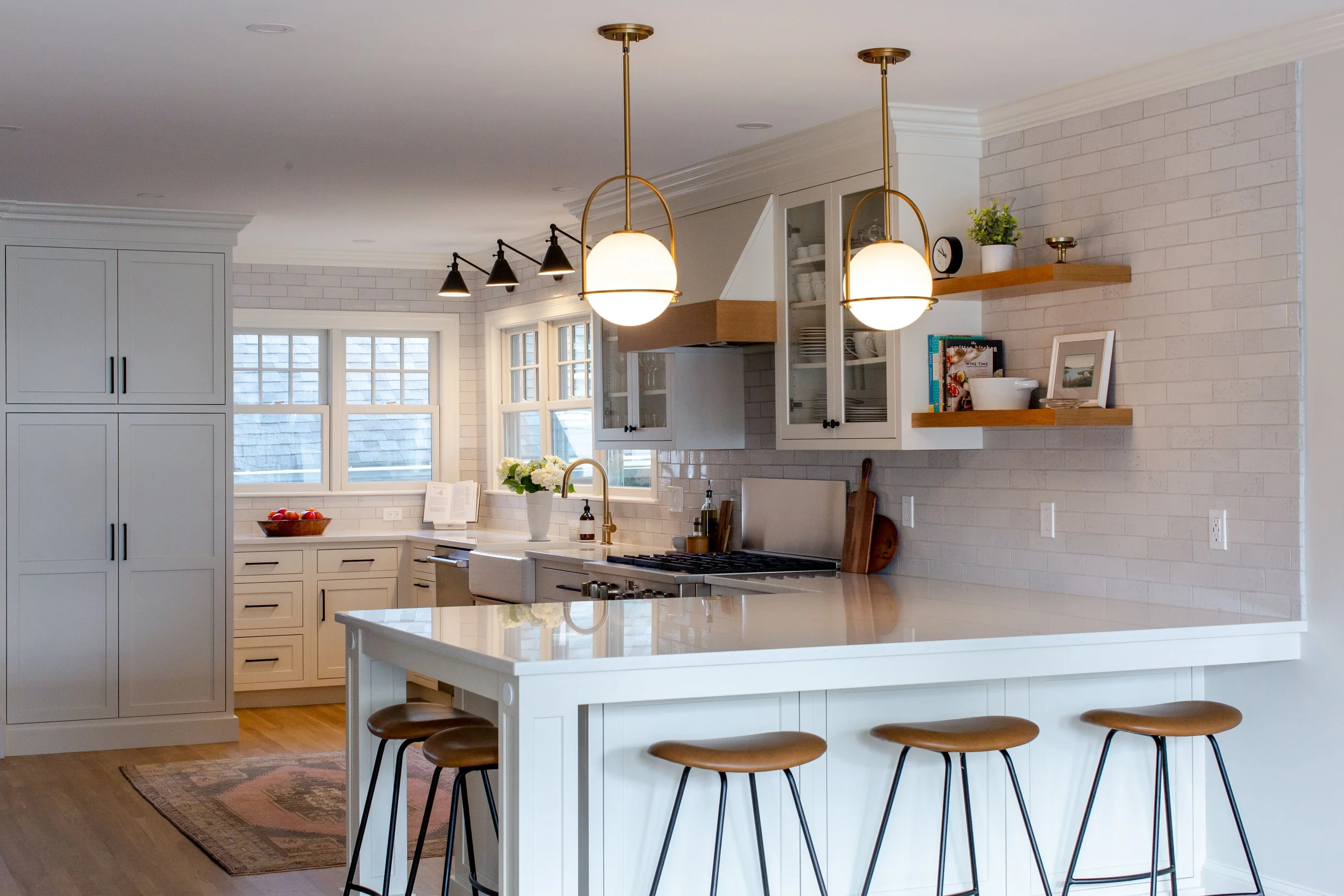 kitchen with white cabinets