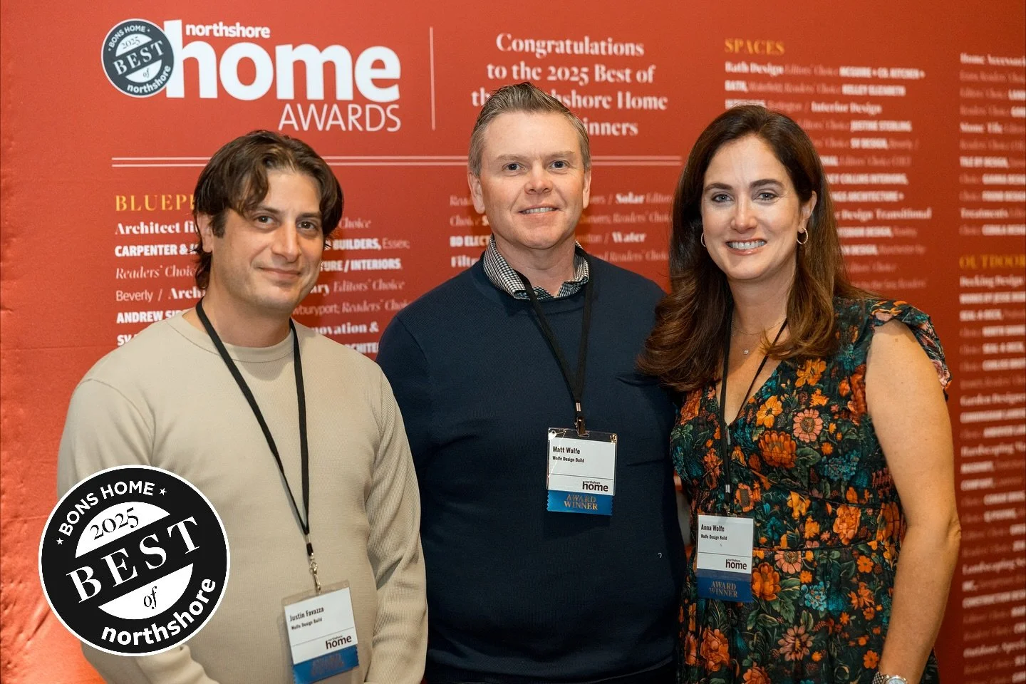 Cheers to us! Justin, Matt and Anna represented the Wolfe Design Build team at the @northshorehomemag BONS event last week. We&rsquo;re a small team delivering big results, and we&rsquo;re so grateful that our hard work was recognized as Best of the 