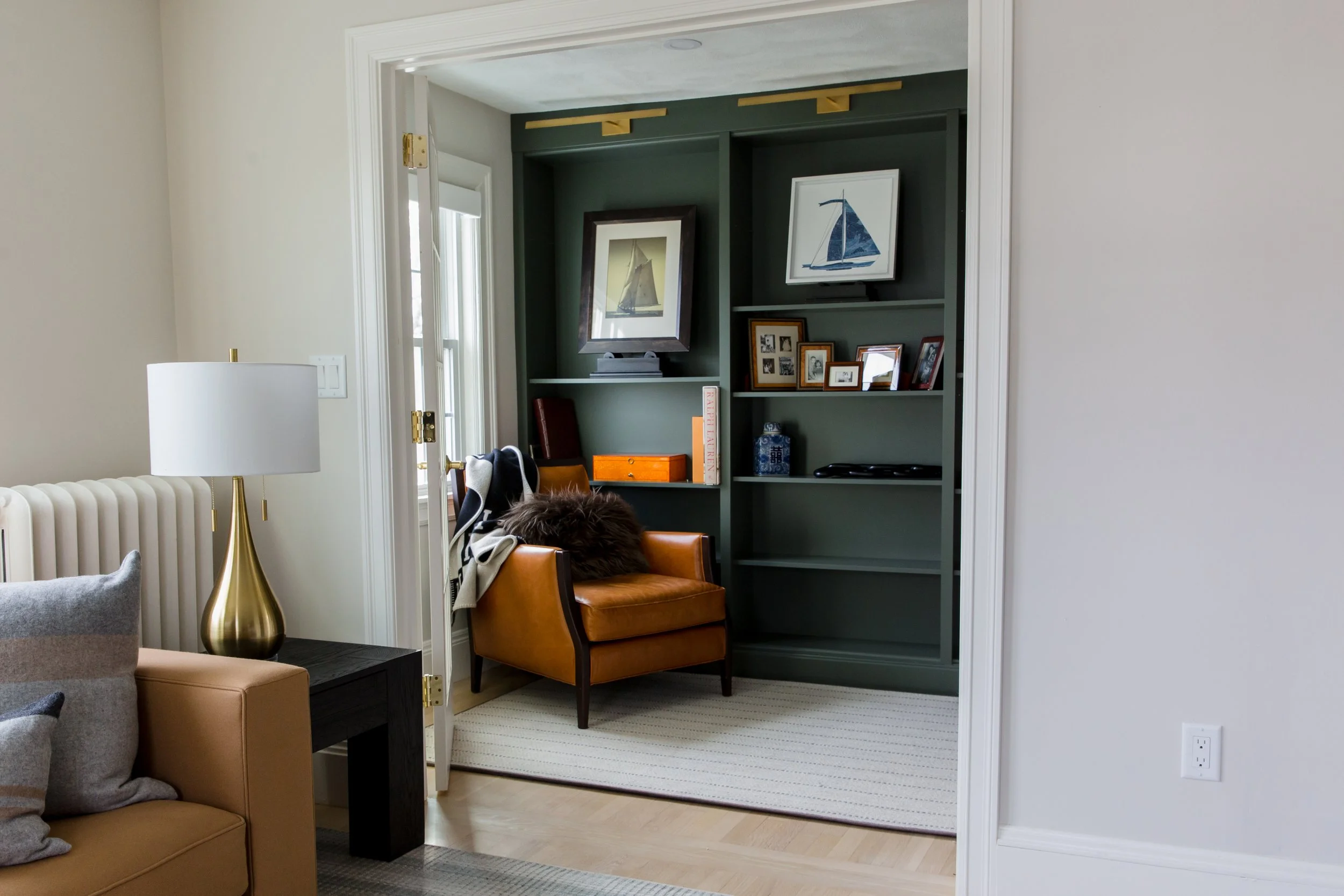 living room with leather chair