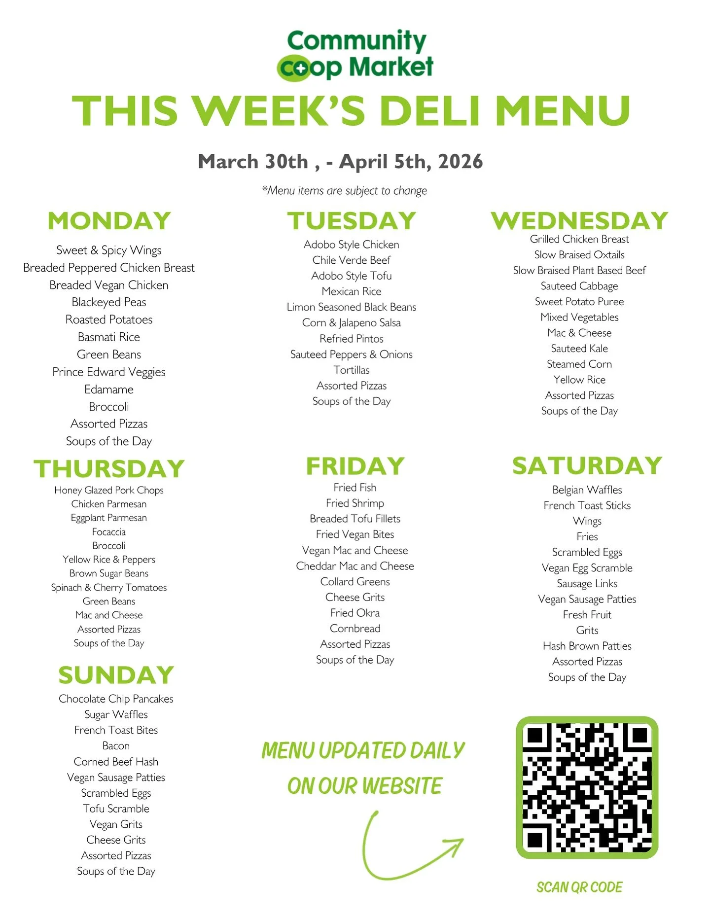 This week&rsquo;s menu! 
#tallyfoodies #coop #tallahassee