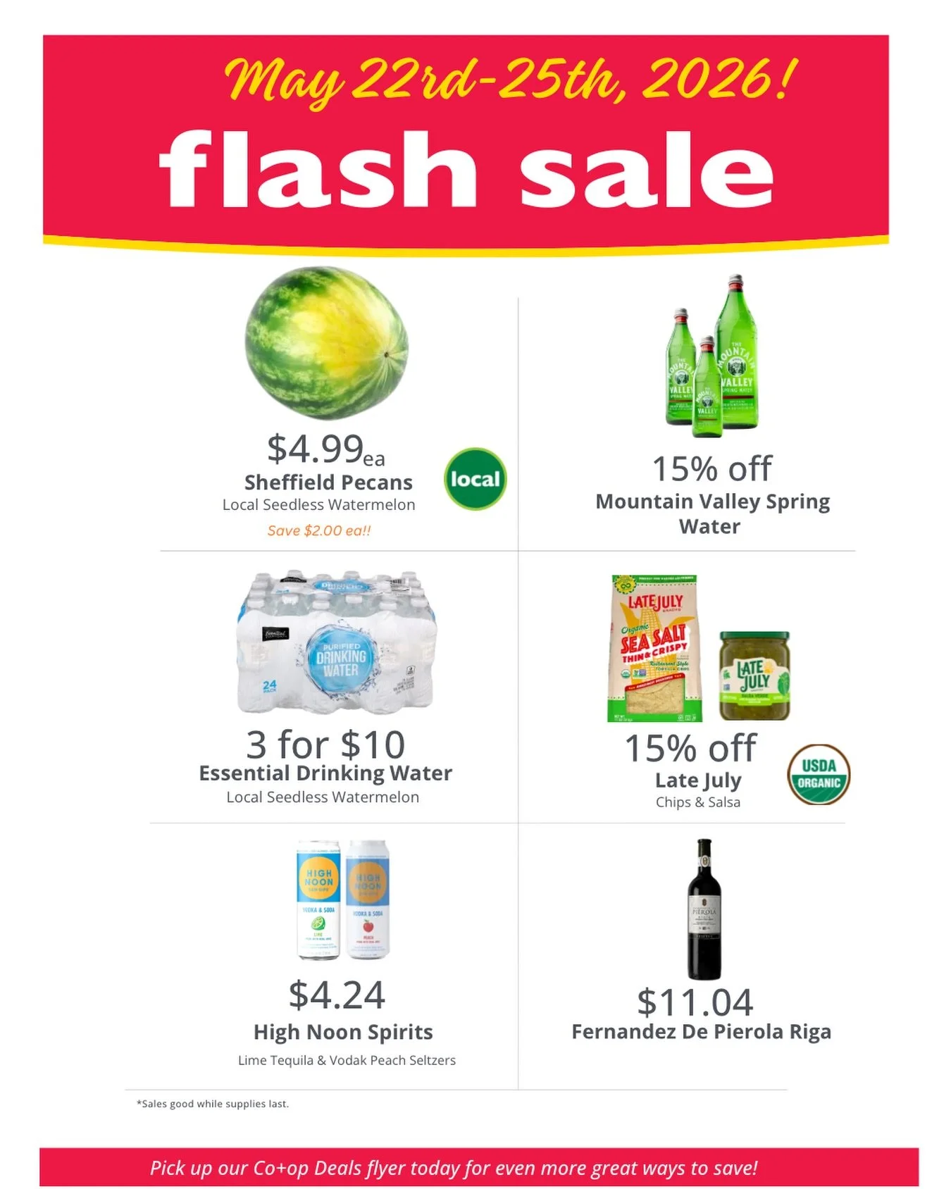 ⚡️FLASH SALE WEEKEND⚡️
May 22nd&ndash;25th at the Community Co-op Market 💚

We&rsquo;ve got fresh local watermelons, pantry favorites, drinks, snacks, and more on sale all weekend long 🍉☀️

Featured deals include:

🍉 Local Seedless Watermelons fro