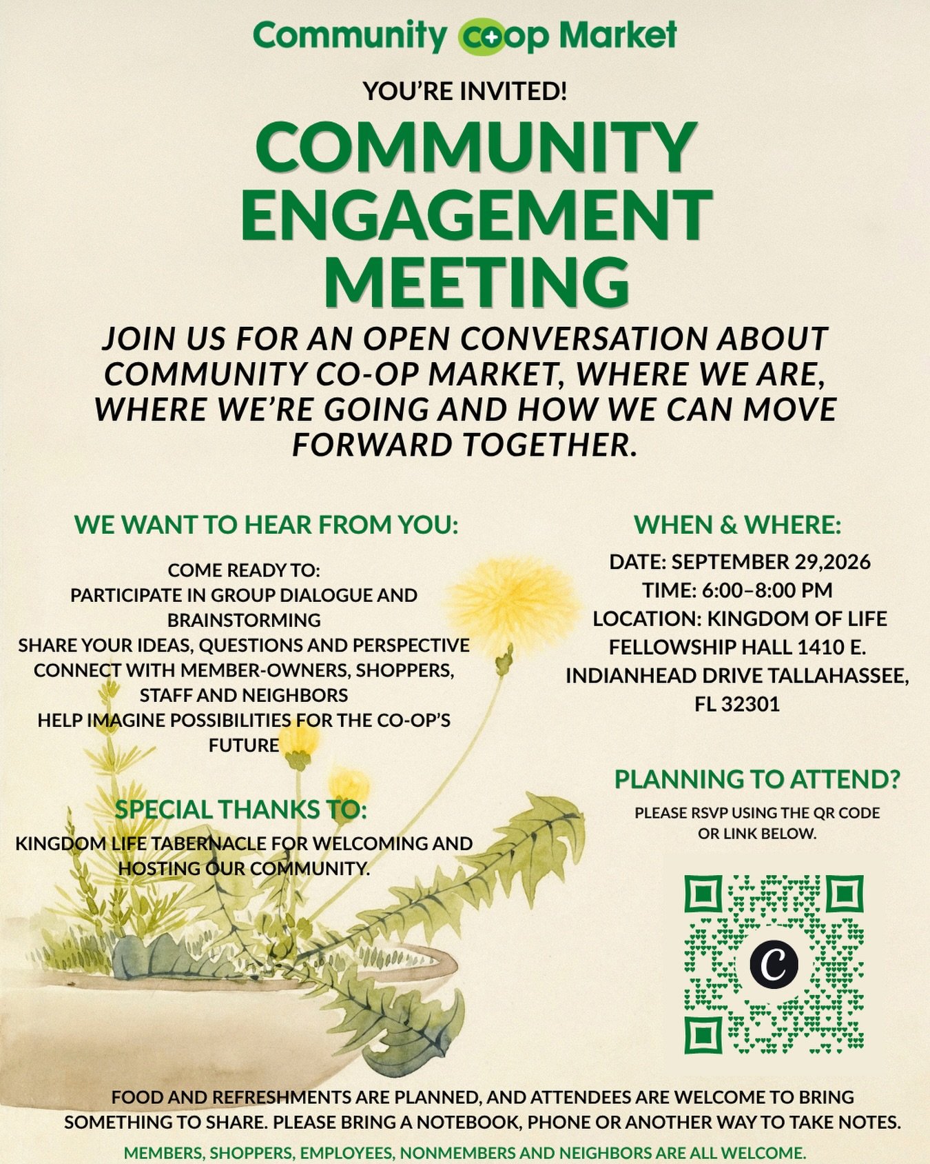 You&rsquo;re invited to get involved! 💚

The Community Co-op Market Board is inviting you to join our Community Engagement Committee and help shape stronger connections between the co-op and the community we serve.

Come learn more about the committ