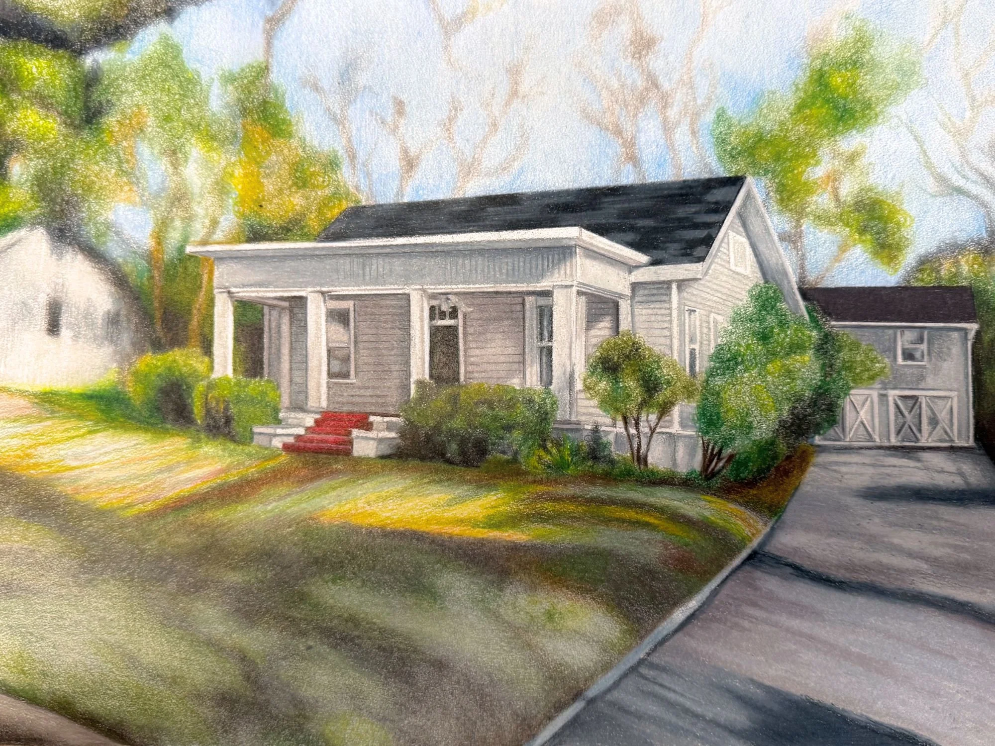 House drawn with colored pencil