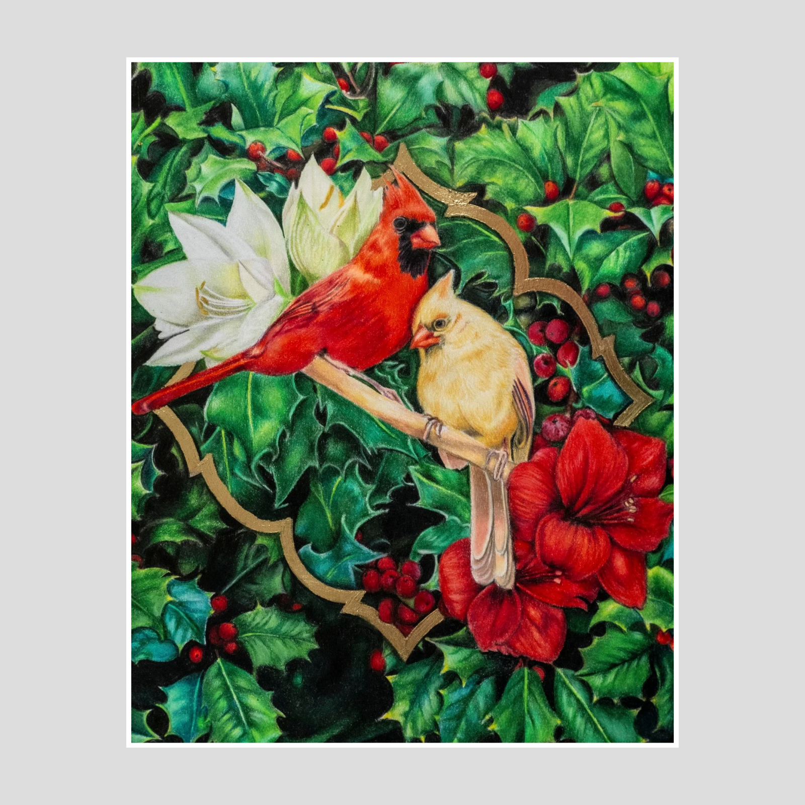 Two Cardinals & Amaryllis (Original)