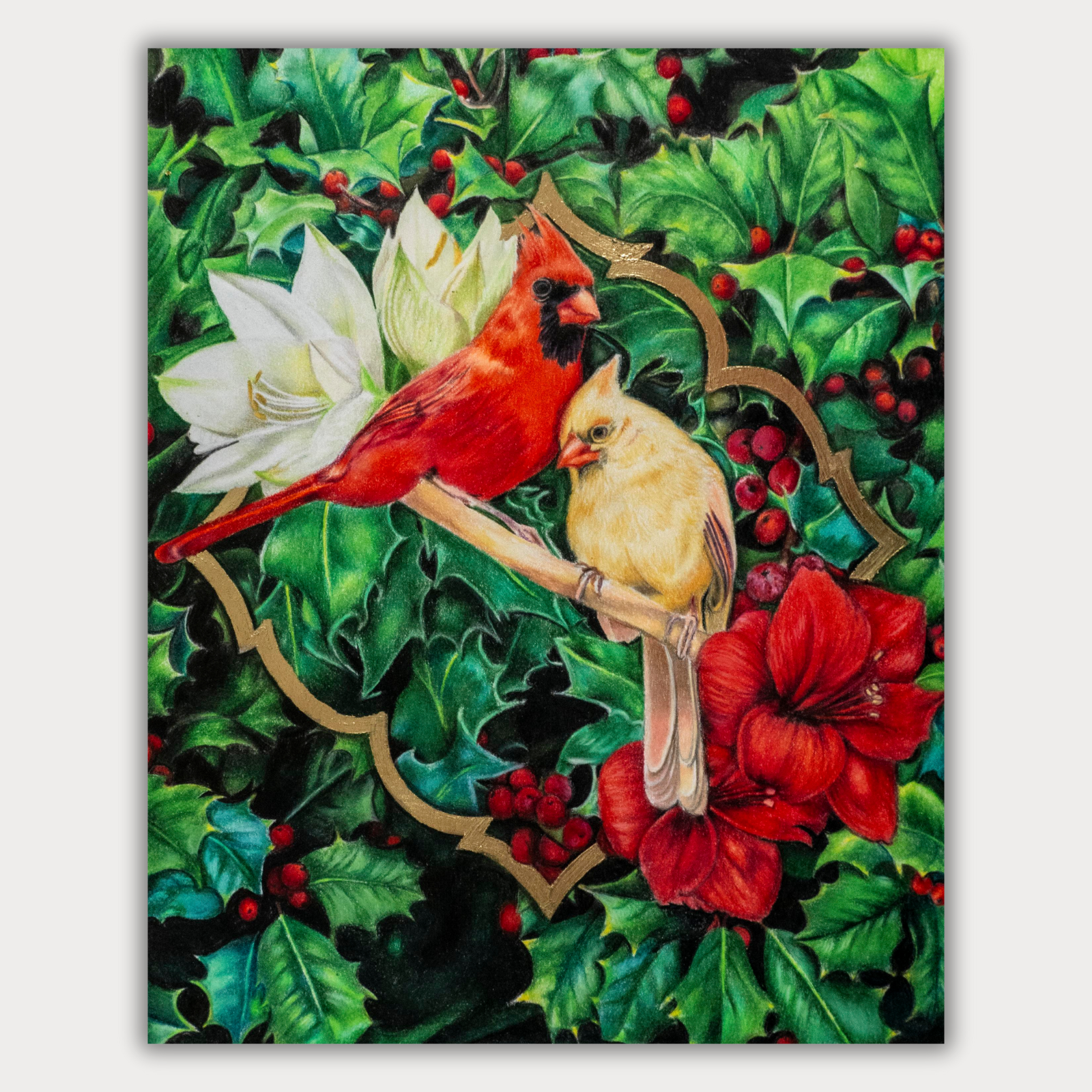 Two Cardinals & Amaryllis (Print)