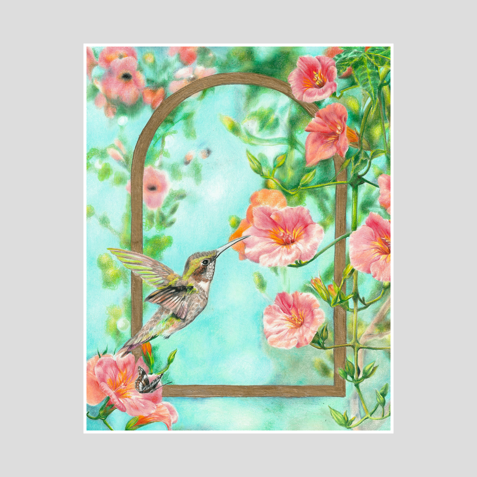 Hummingbird & Trumpet Flower (Original)